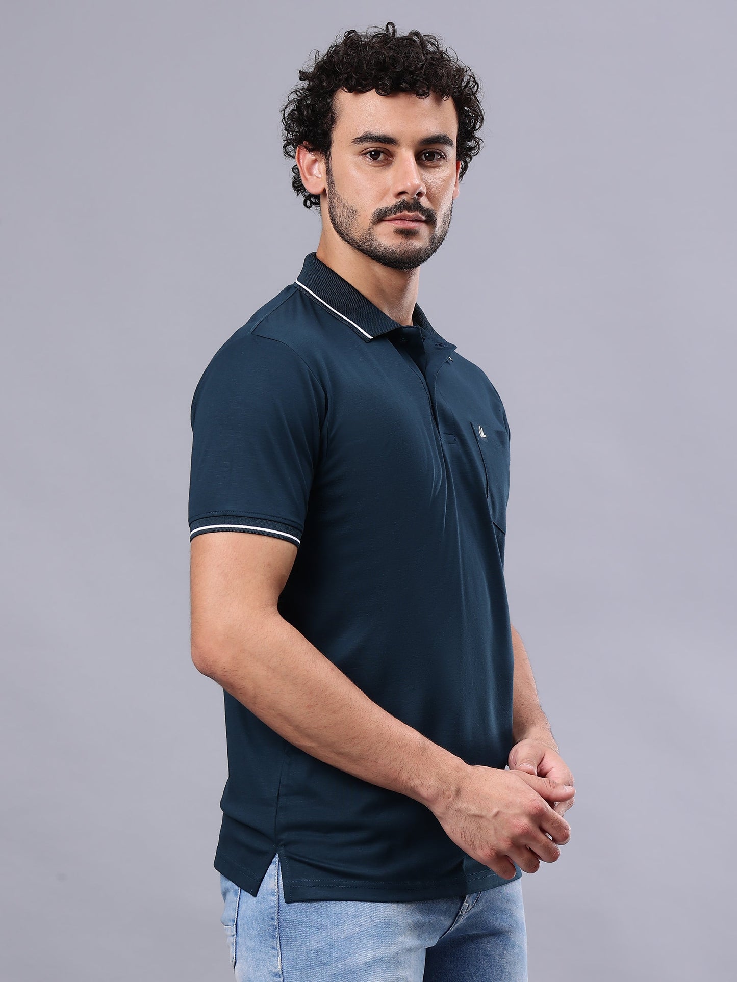 Arbour Men Polo Neck Solid Pocket Half Sleeves T-Shirt