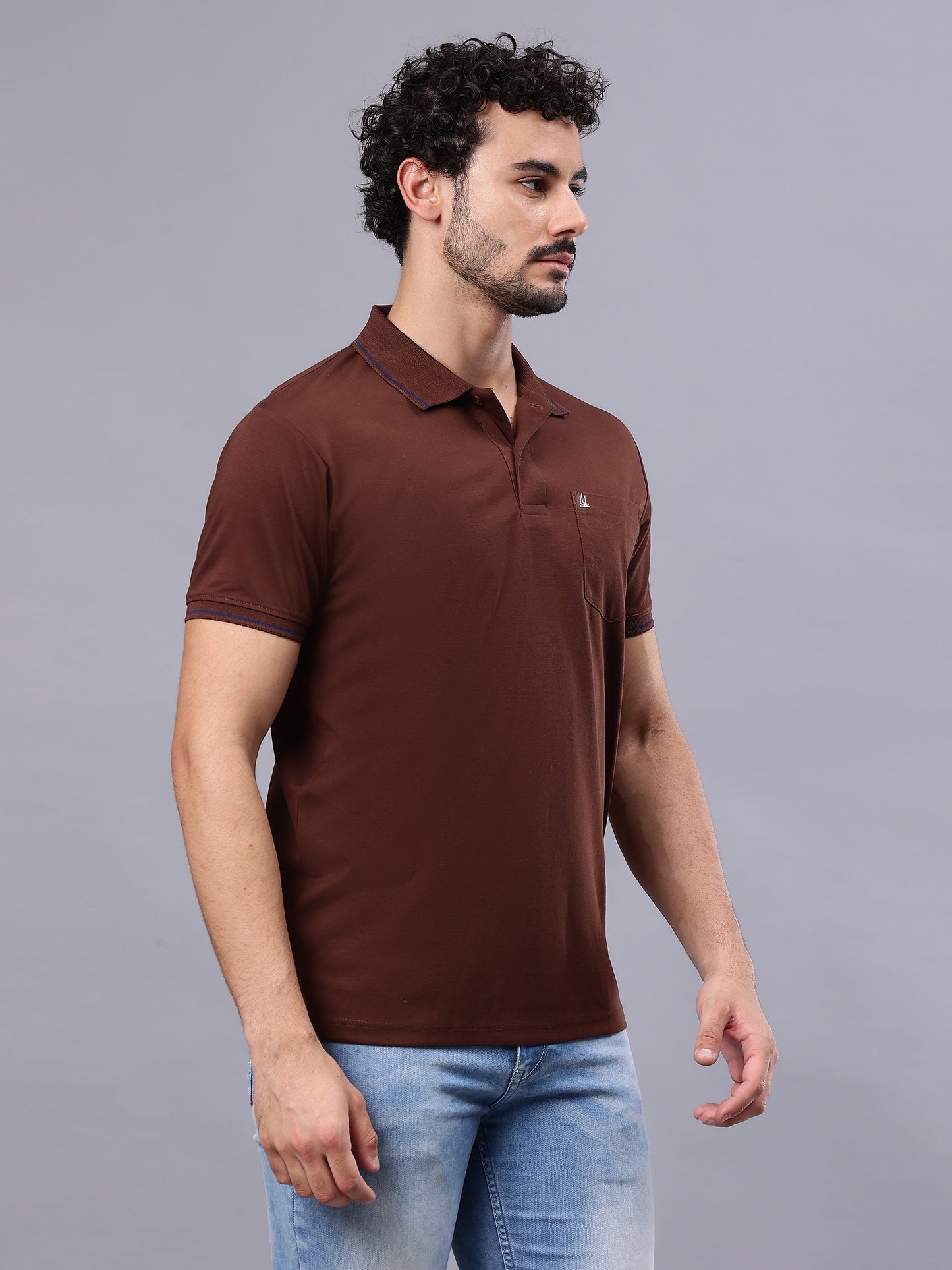 Arbour Men Polo Neck Solid Pocket Half Sleeves T-Shirt