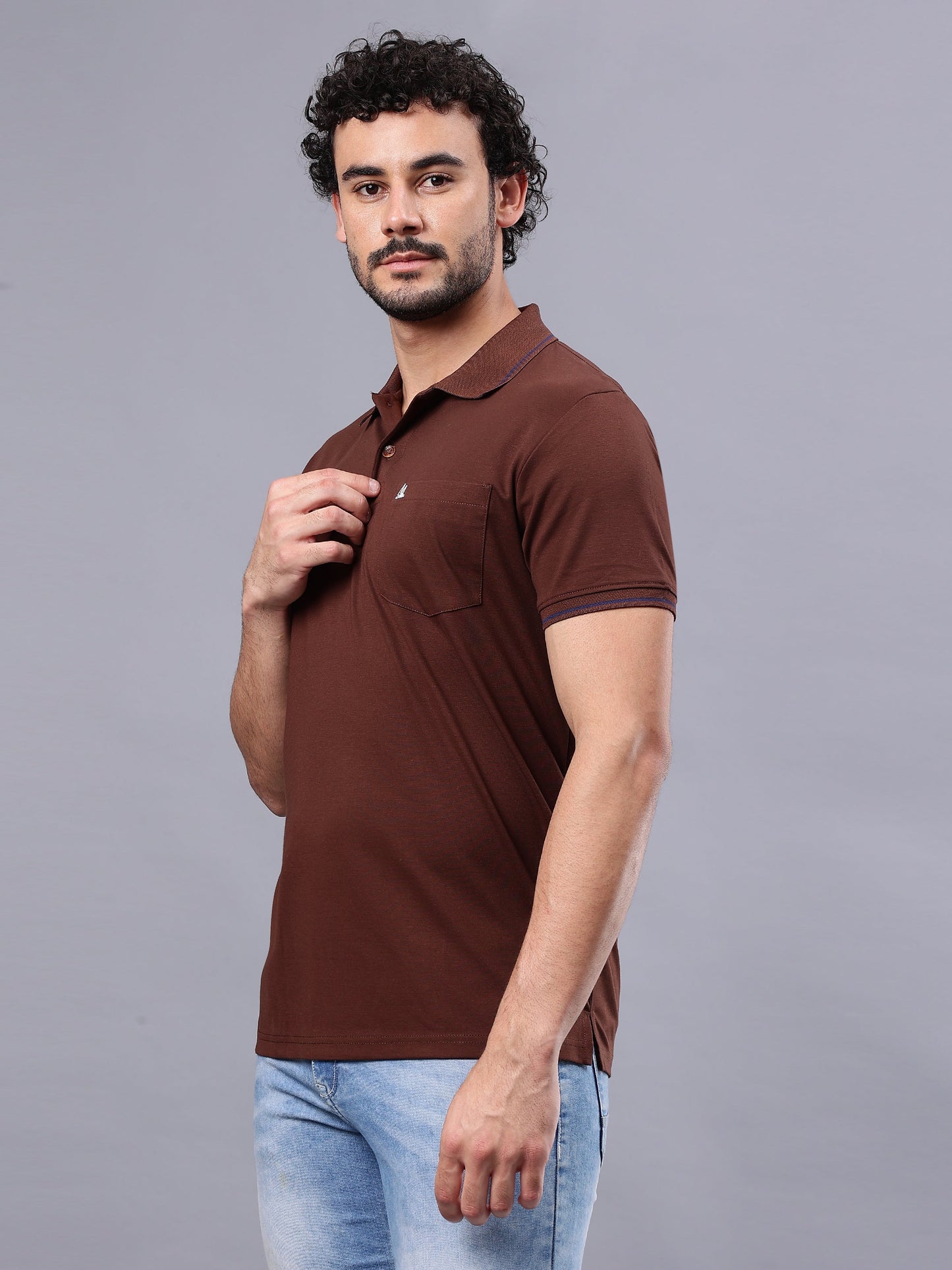 Arbour Men Polo Neck Solid Pocket Half Sleeves T-Shirt