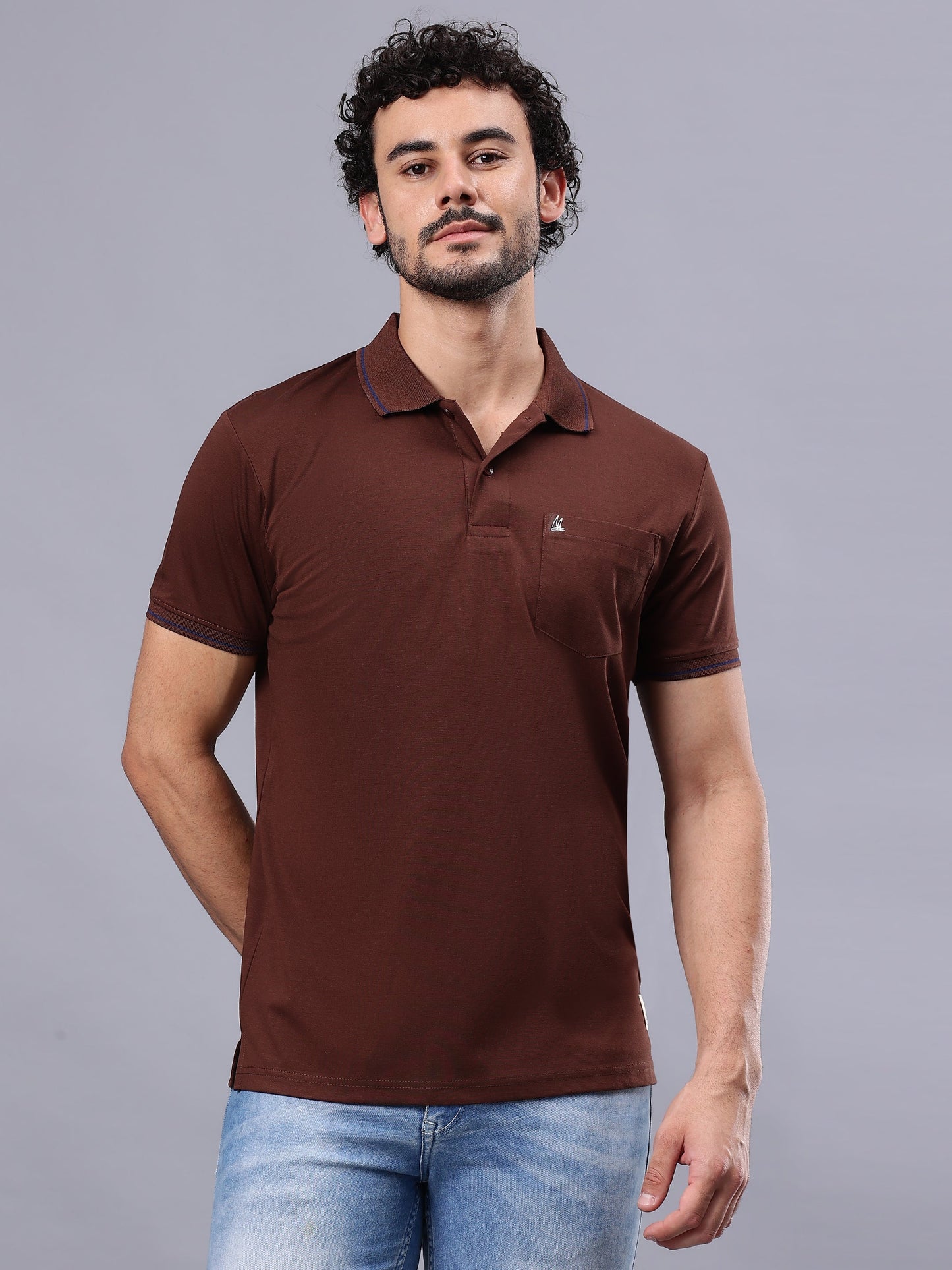 Arbour Men Polo Neck Solid Pocket Half Sleeves T-Shirt