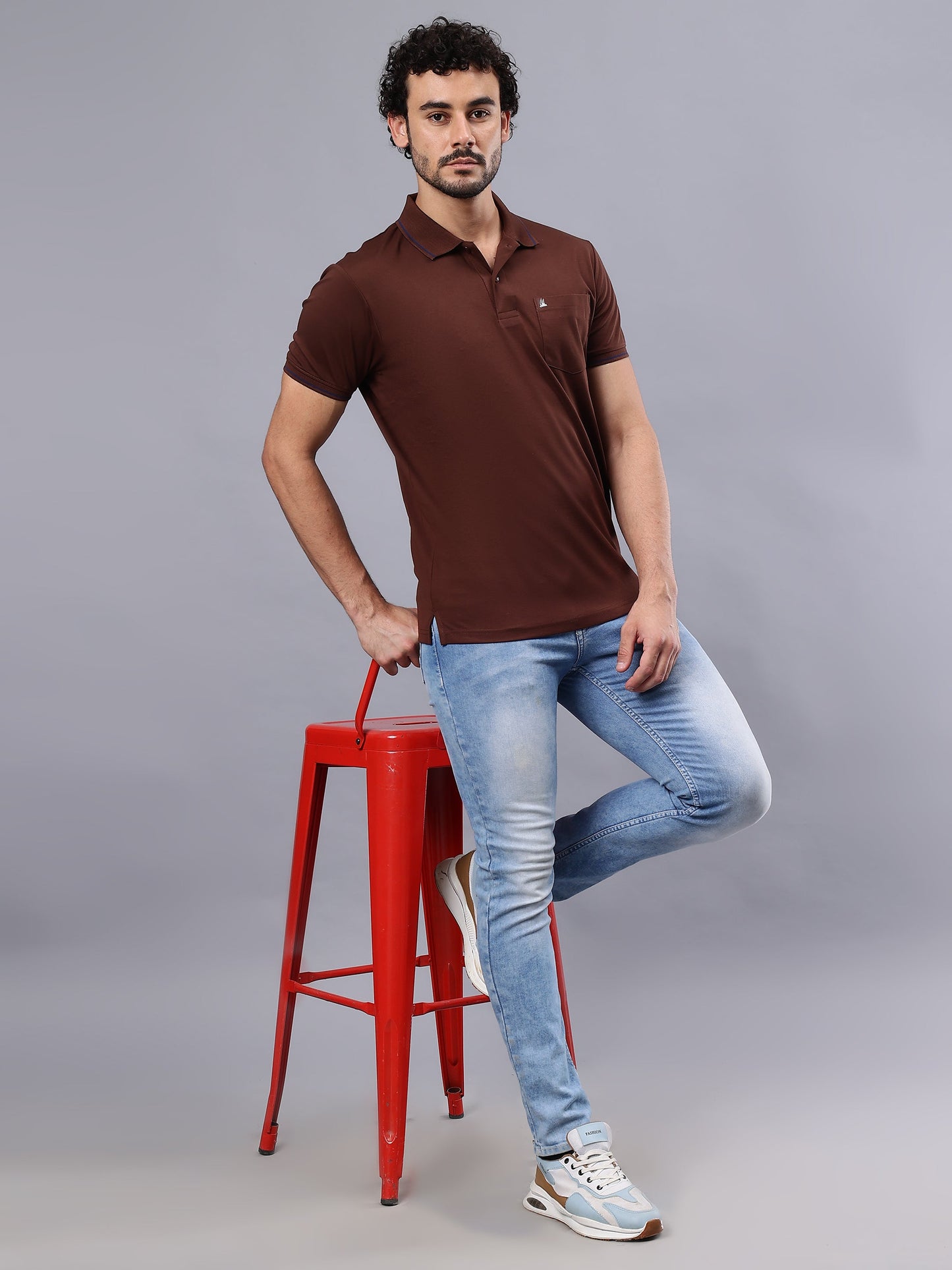 Arbour Men Polo Neck Solid Pocket Half Sleeves T-Shirt