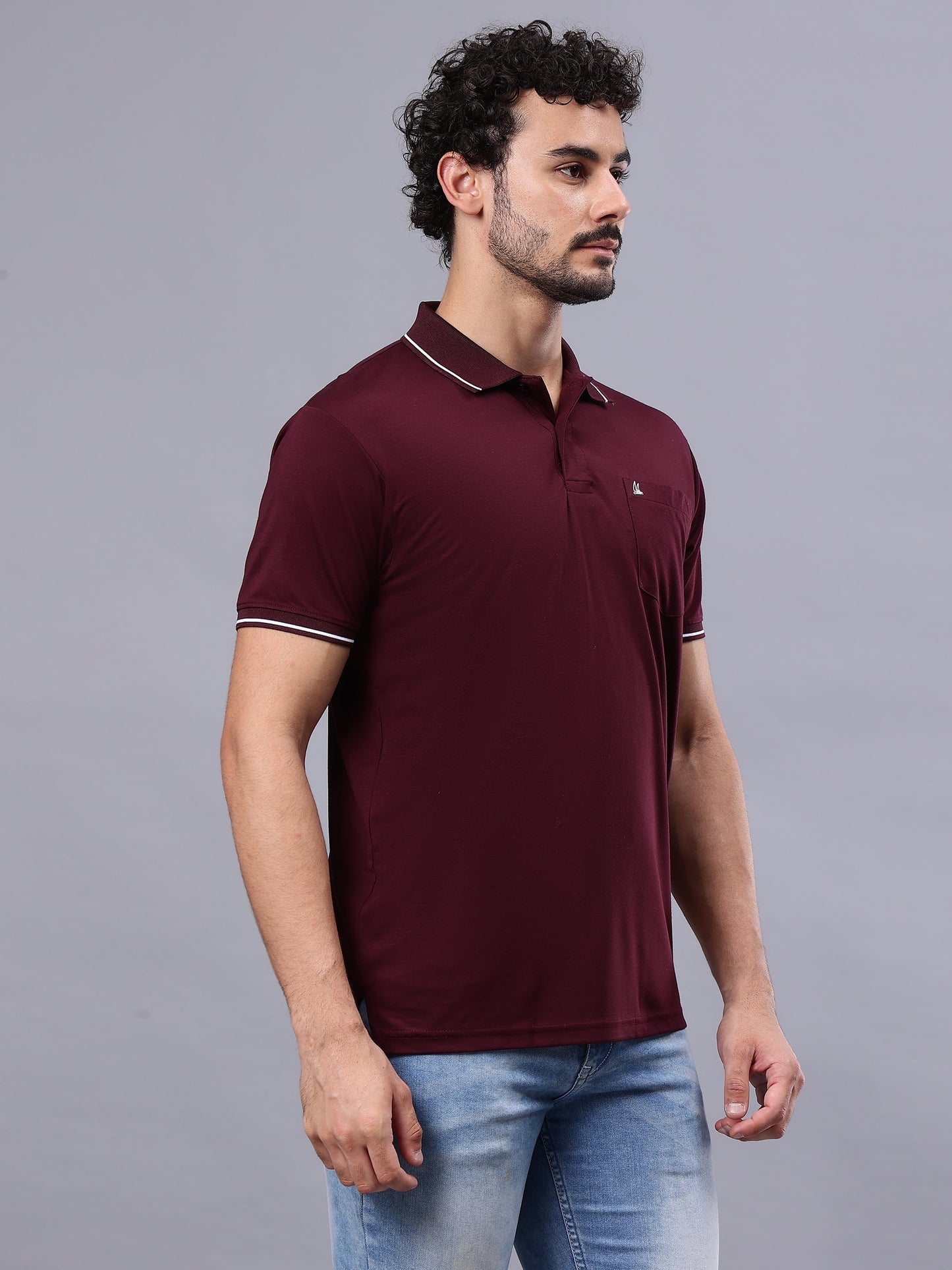 Arbour Men Polo Neck Solid Pocket Half Sleeves T-Shirt