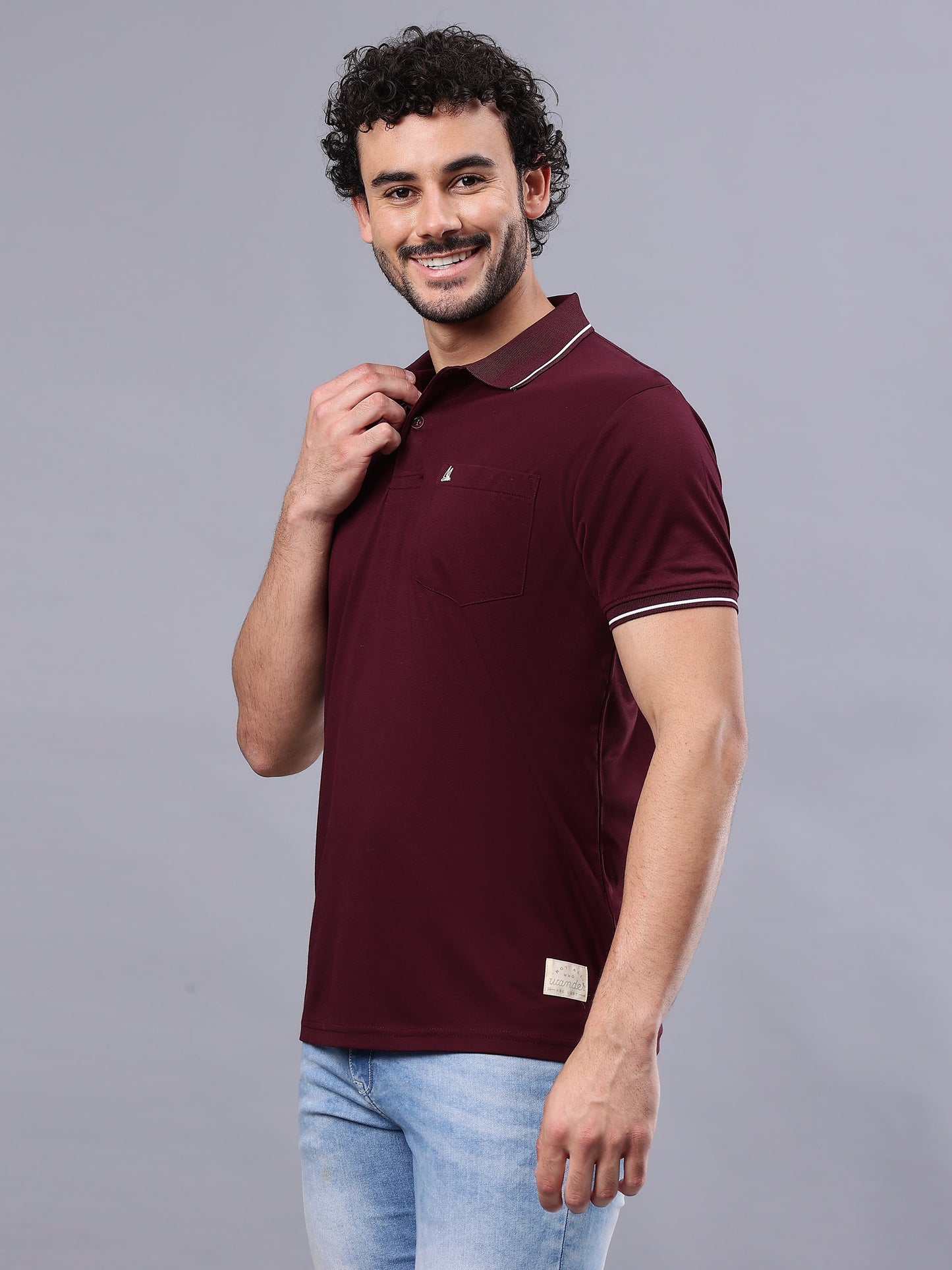 Arbour Men Polo Neck Solid Pocket Half Sleeves T-Shirt