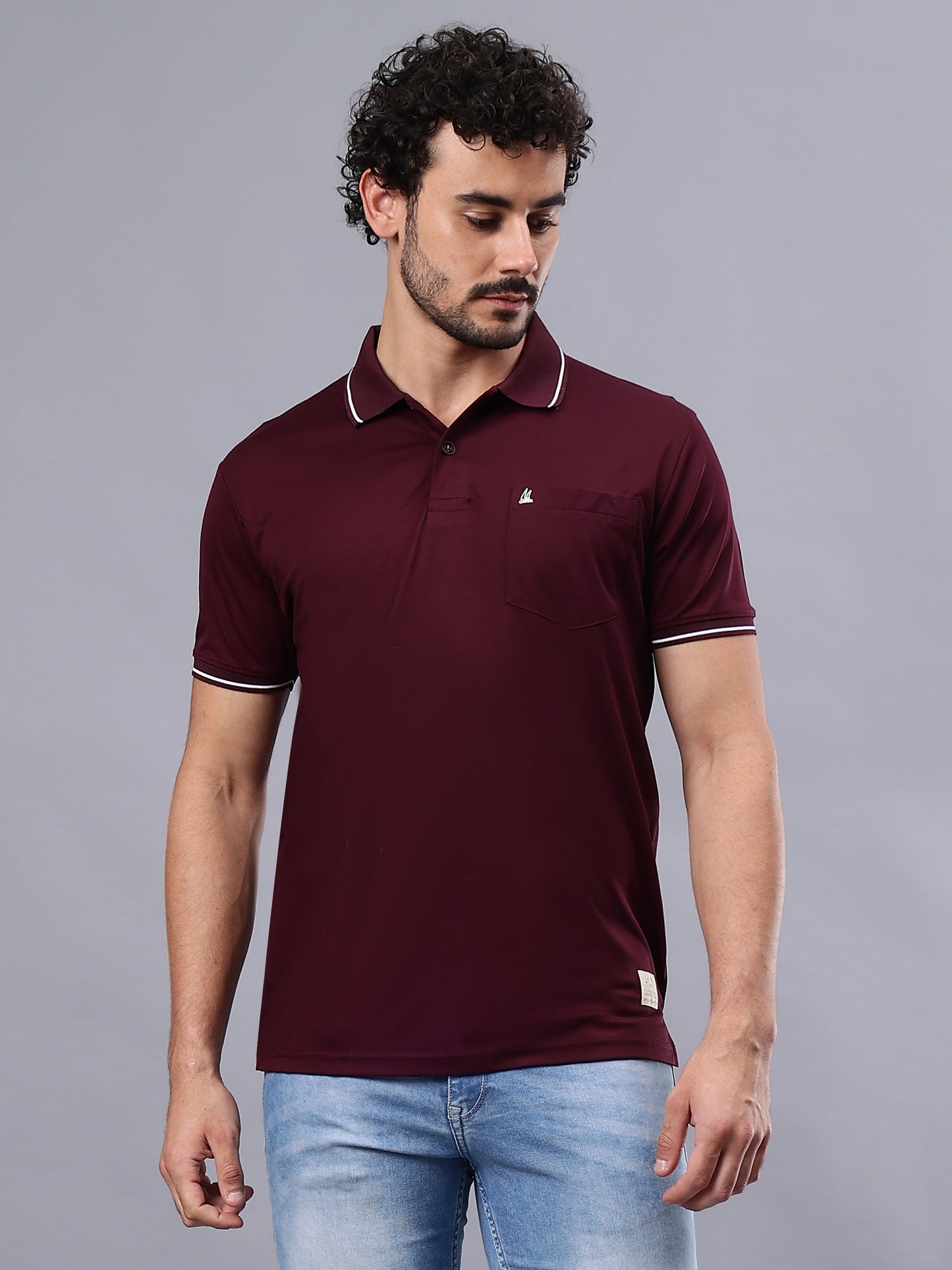 Arbour Men Polo Neck Solid Pocket Half Sleeves T-Shirt