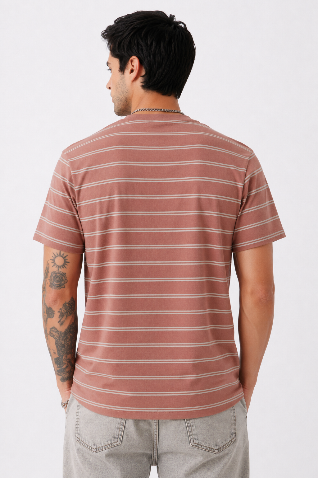 Men Round Neck Stripes Half Sleeves T-Shirt
