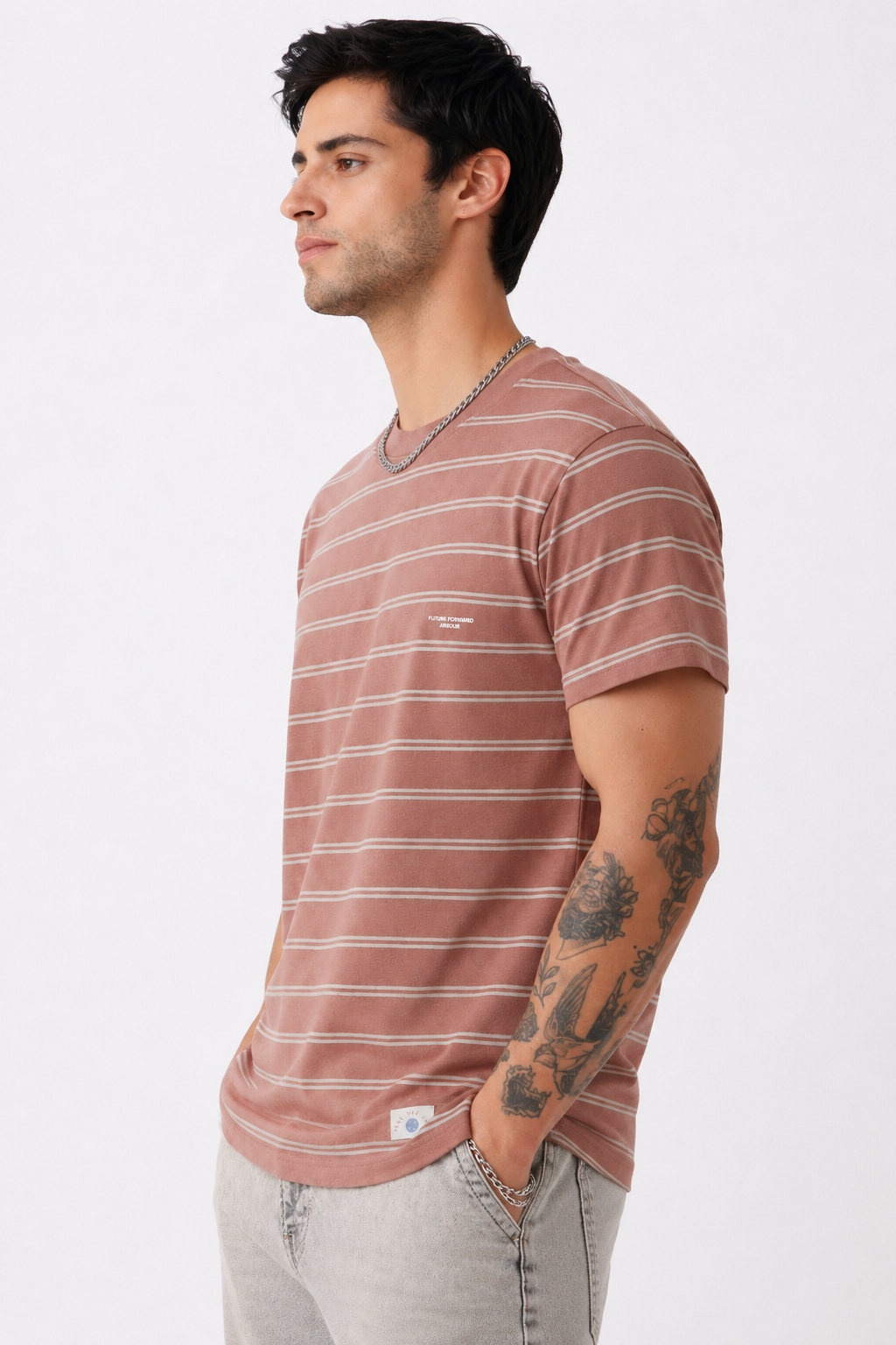 Men Round Neck Stripes Half Sleeves T-Shirt