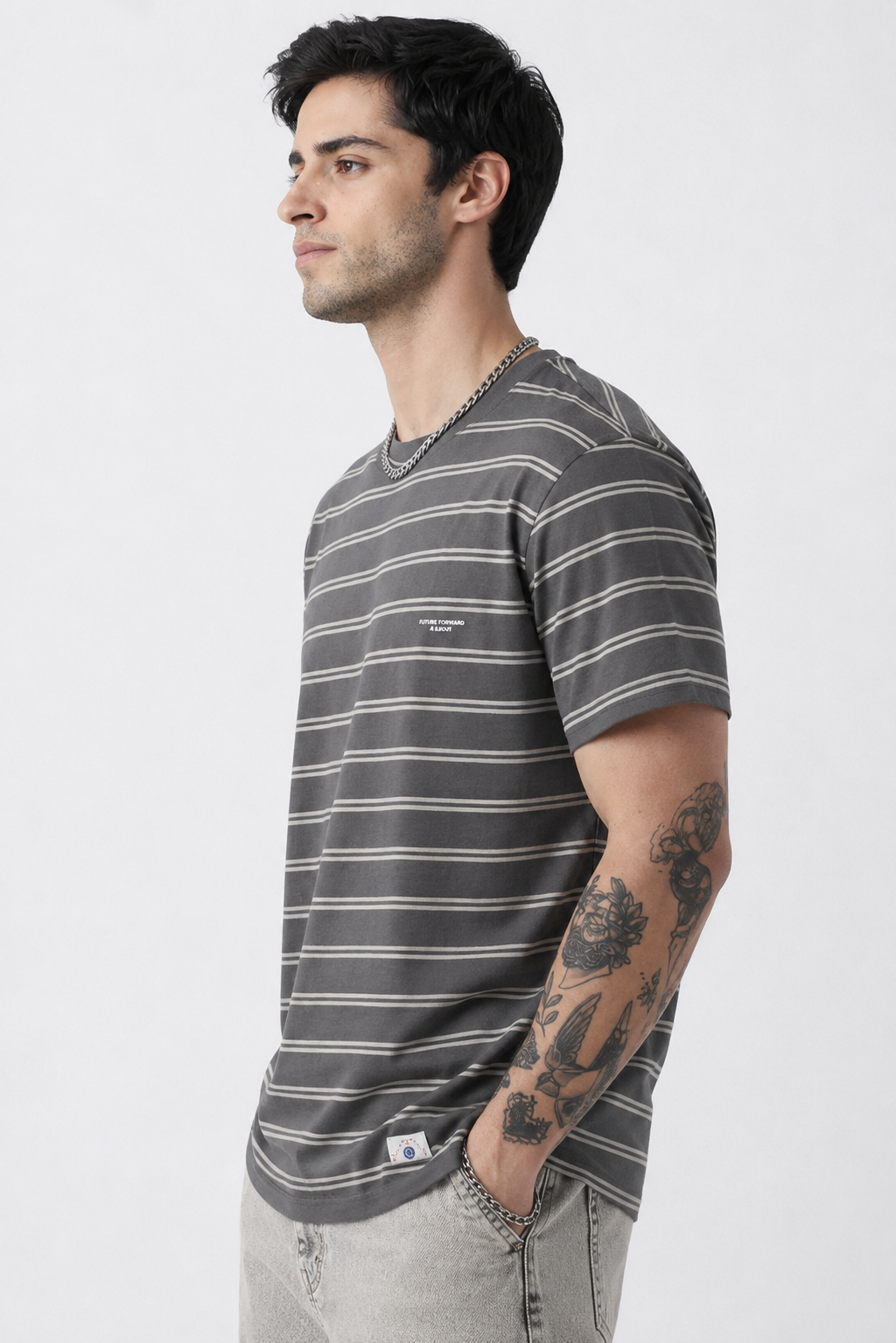 Men Round Neck Stripes Half Sleeves T-Shirt