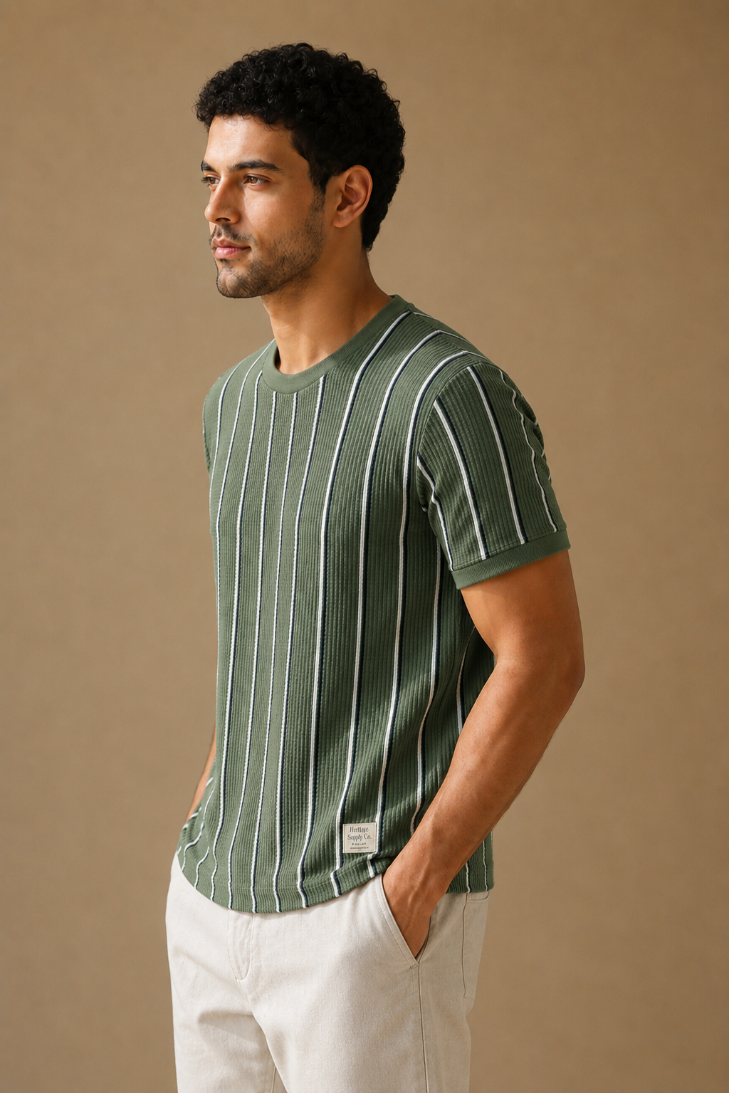 Men Round Neck Stripes Half Sleeves T-Shirt