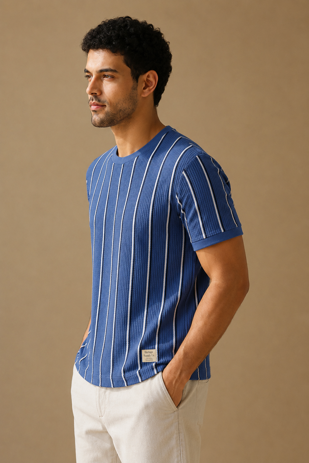Men Round Neck Stripes Half Sleeves T-Shirt