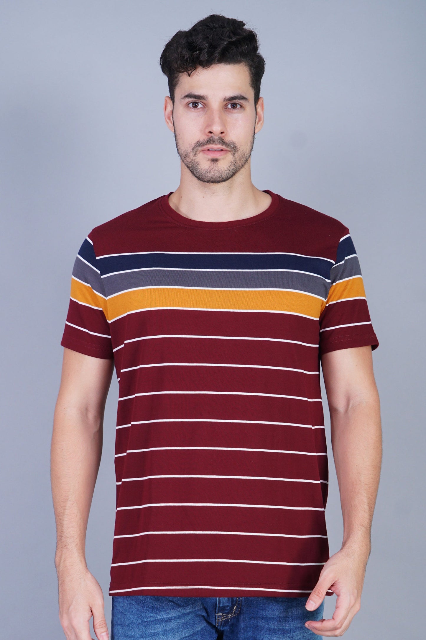 Arbour Men Striped Round Neck Cotton Blend Multicolor T-Shirt