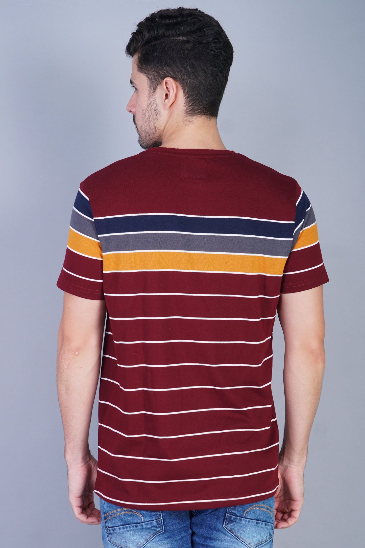 Arbour Men Striped Round Neck Cotton Blend Multicolor T-Shirt