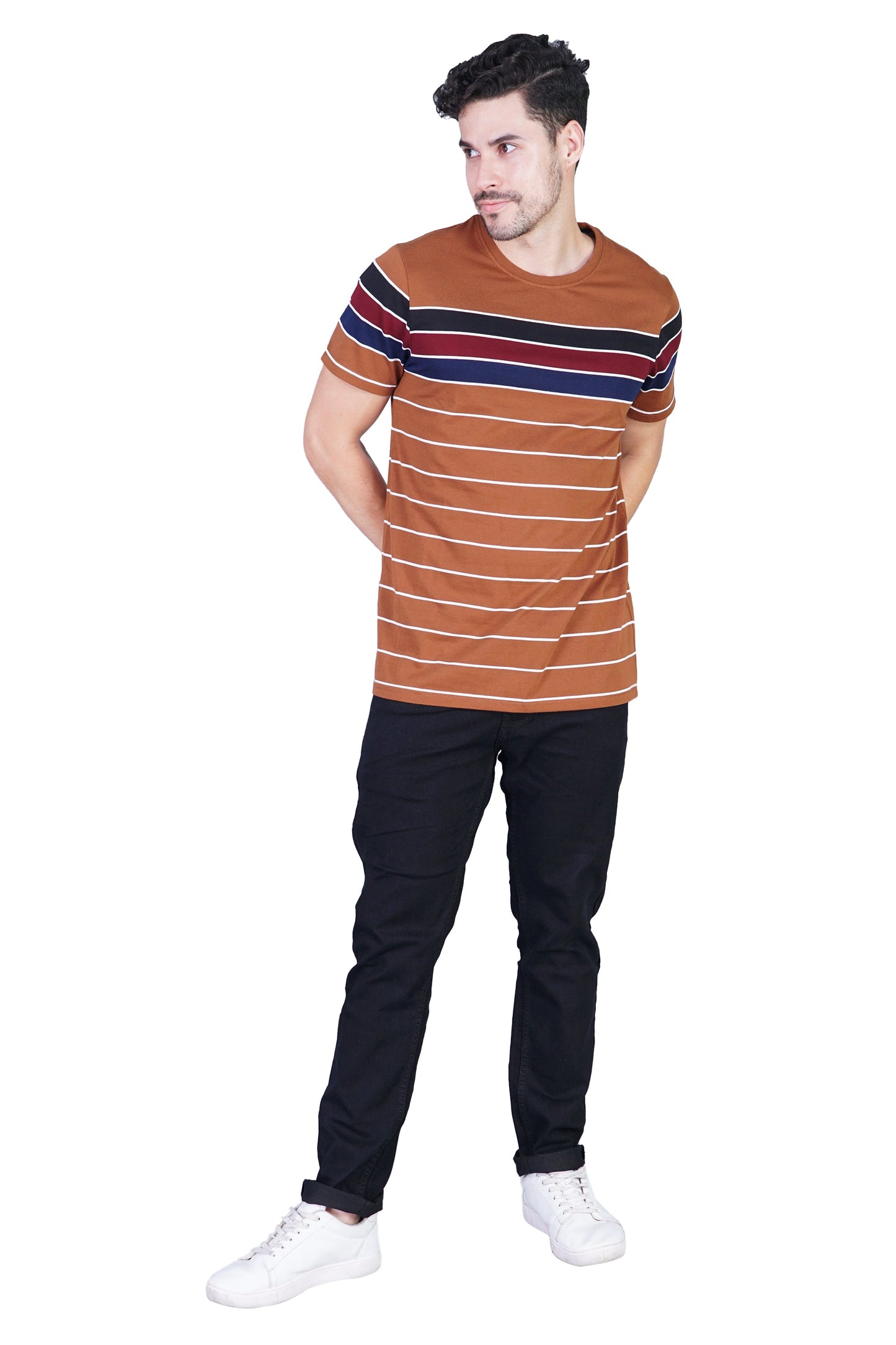 Arbour Men Striped Round Neck Cotton Blend Multicolor T-Shirt