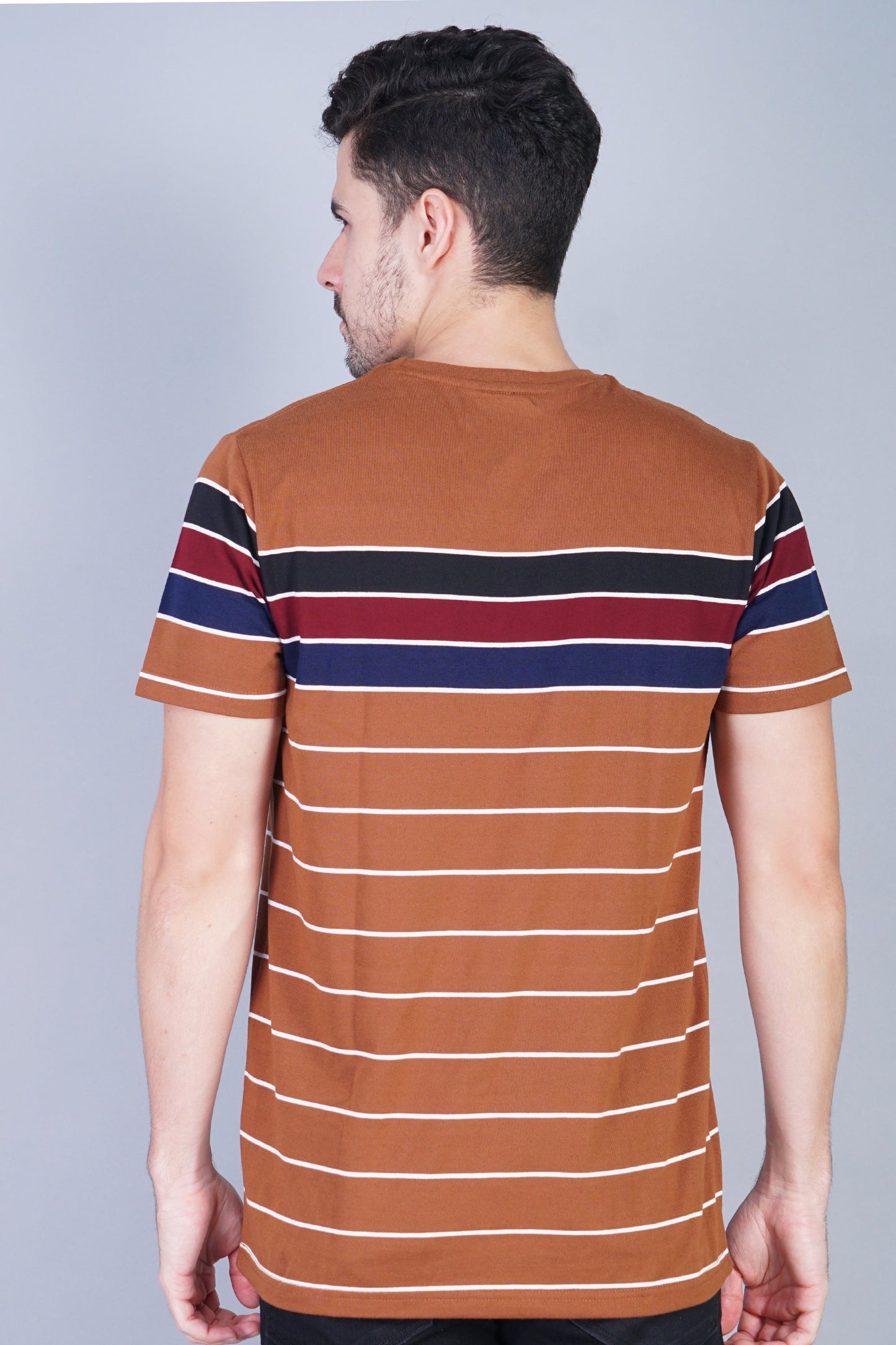 Arbour Men Striped Round Neck Cotton Blend Multicolor T-Shirt