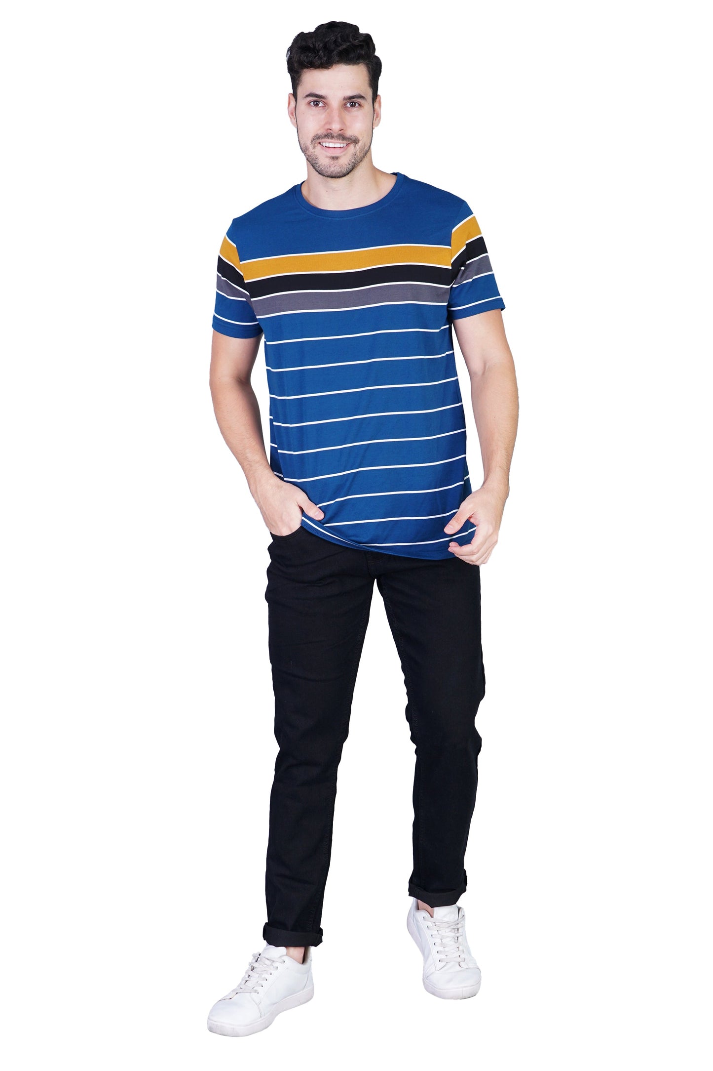 Arbour Men Striped Round Neck Cotton Blend Multicolor T-Shirt