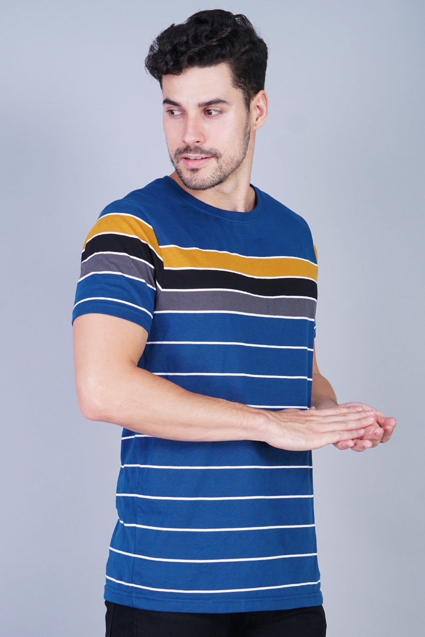 Arbour Men Striped Round Neck Cotton Blend Multicolor T-Shirt