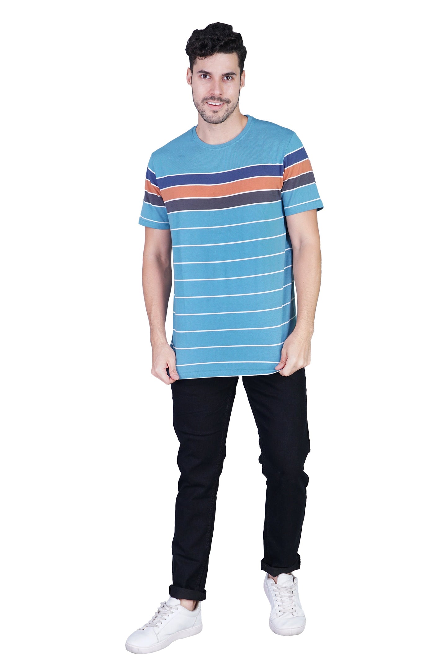 Arbour Men Striped Round Neck Cotton Blend Multicolor T-Shirt