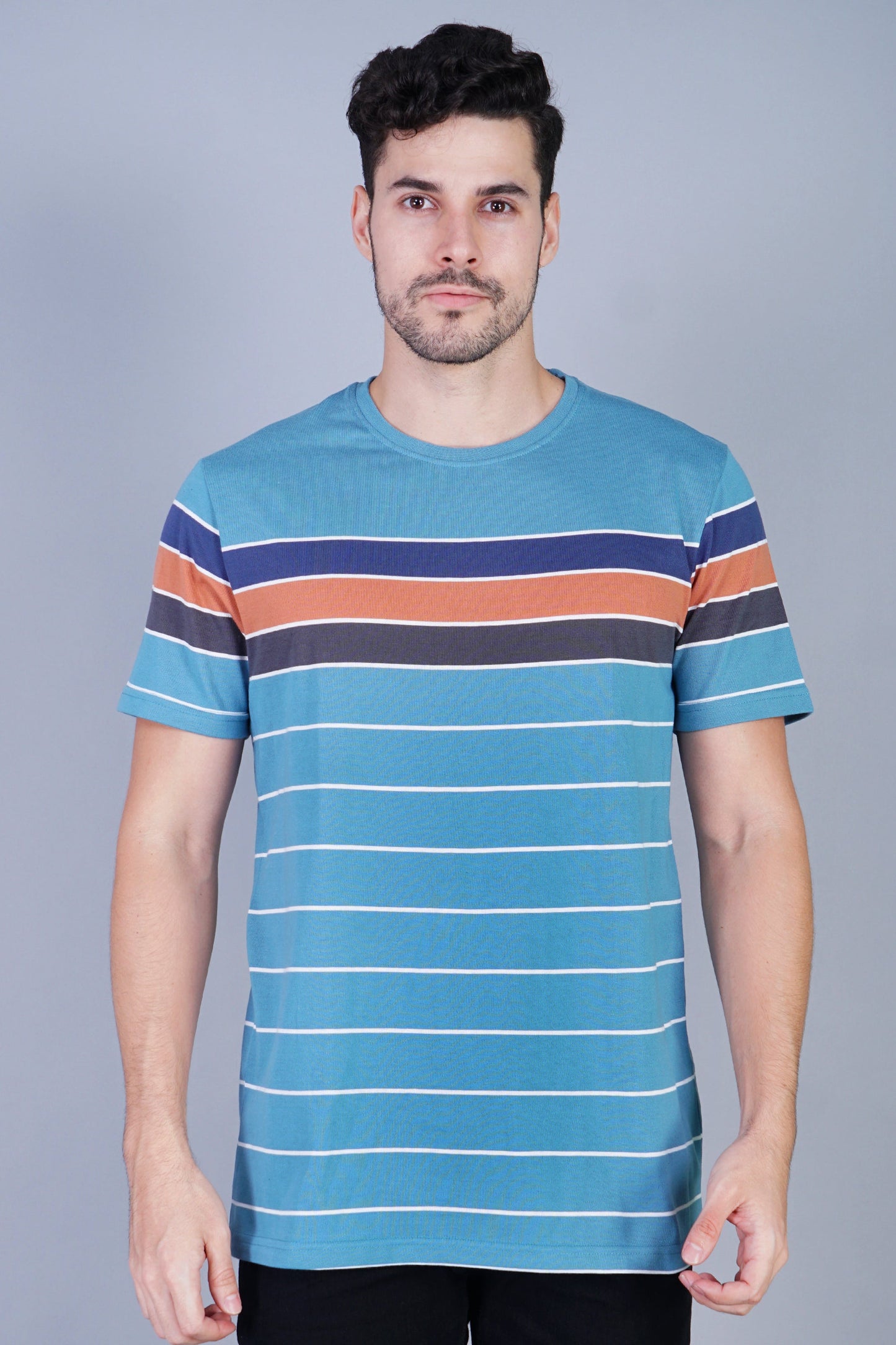 Arbour Men Striped Round Neck Cotton Blend Multicolor T-Shirt