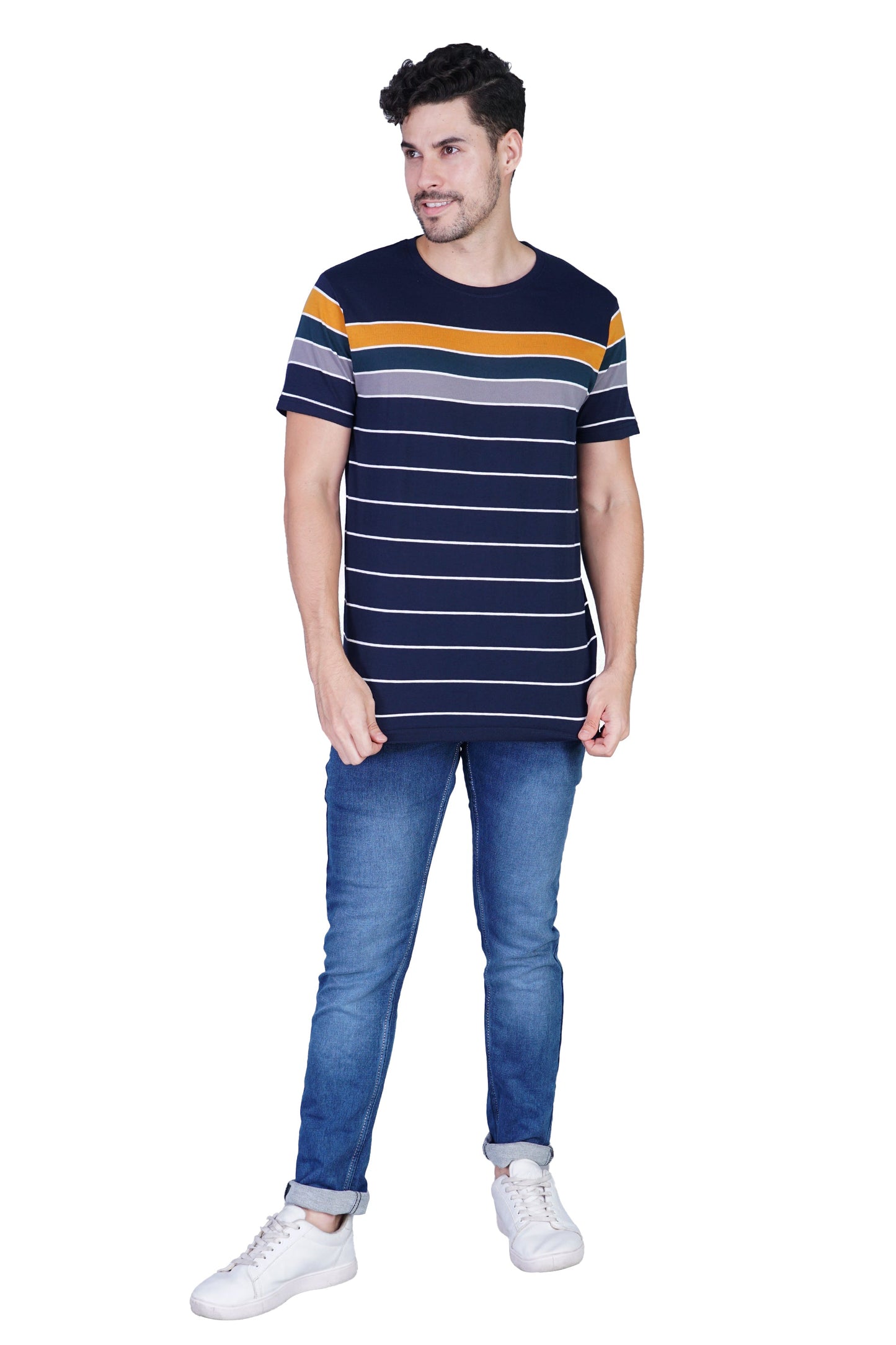 Arbour Men Striped Round Neck Cotton Blend Multicolor T-Shirt