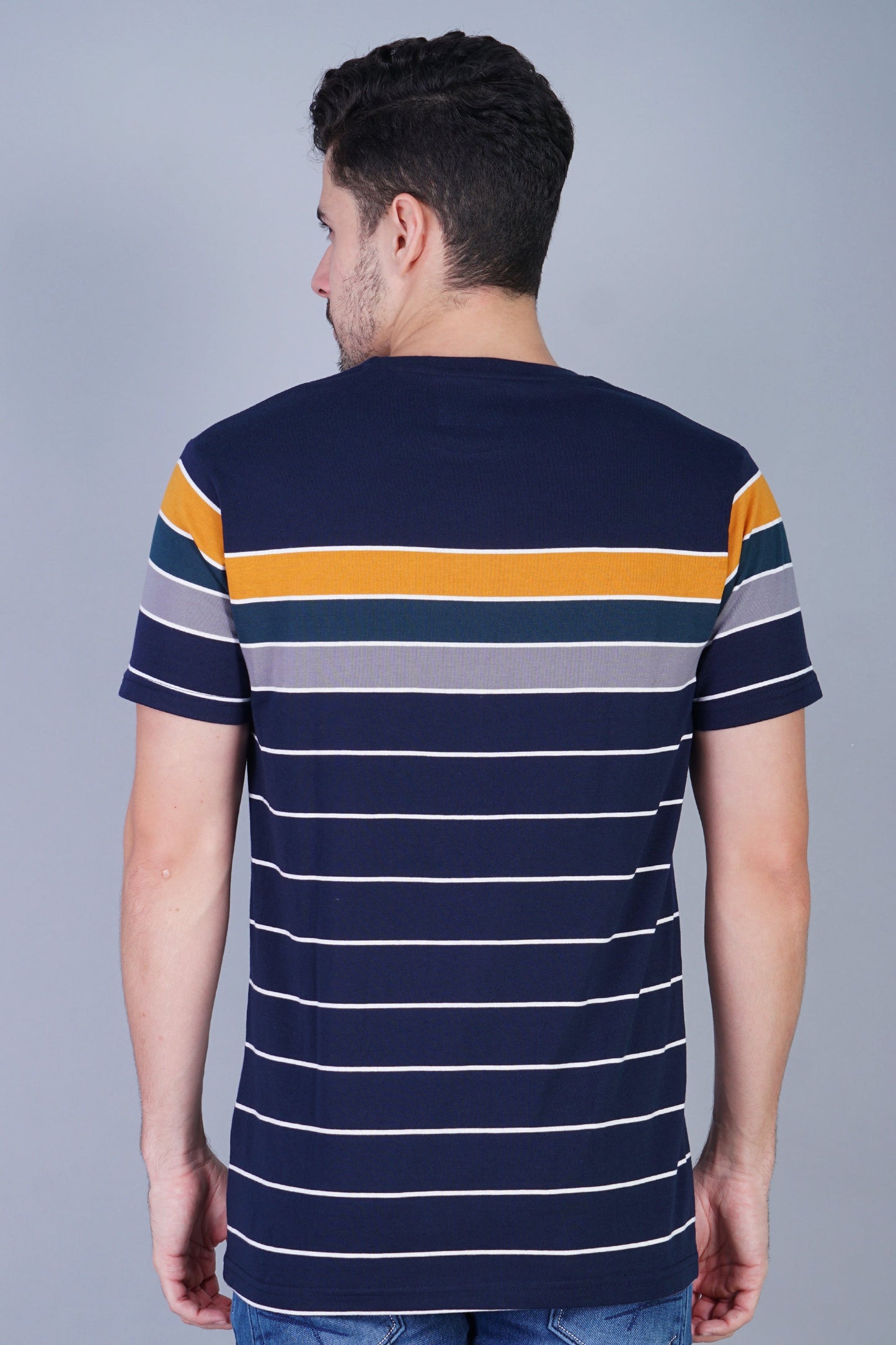 Arbour Men Striped Round Neck Cotton Blend Multicolor T-Shirt