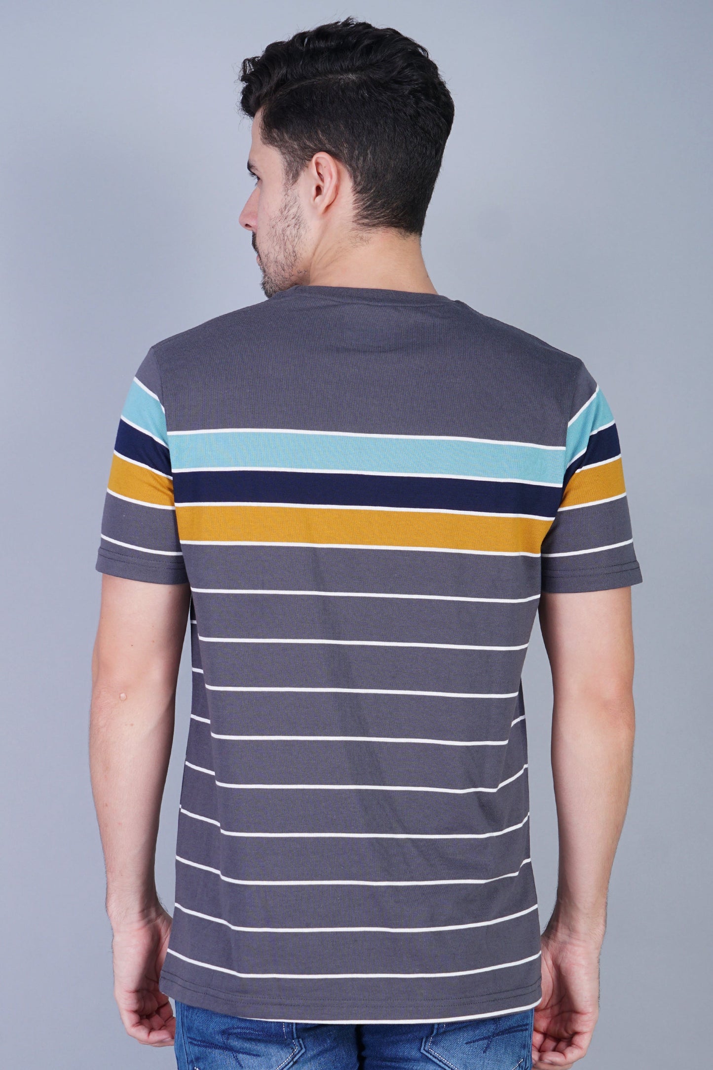 Arbour Men Striped Round Neck Cotton Blend Multicolor T-Shirt