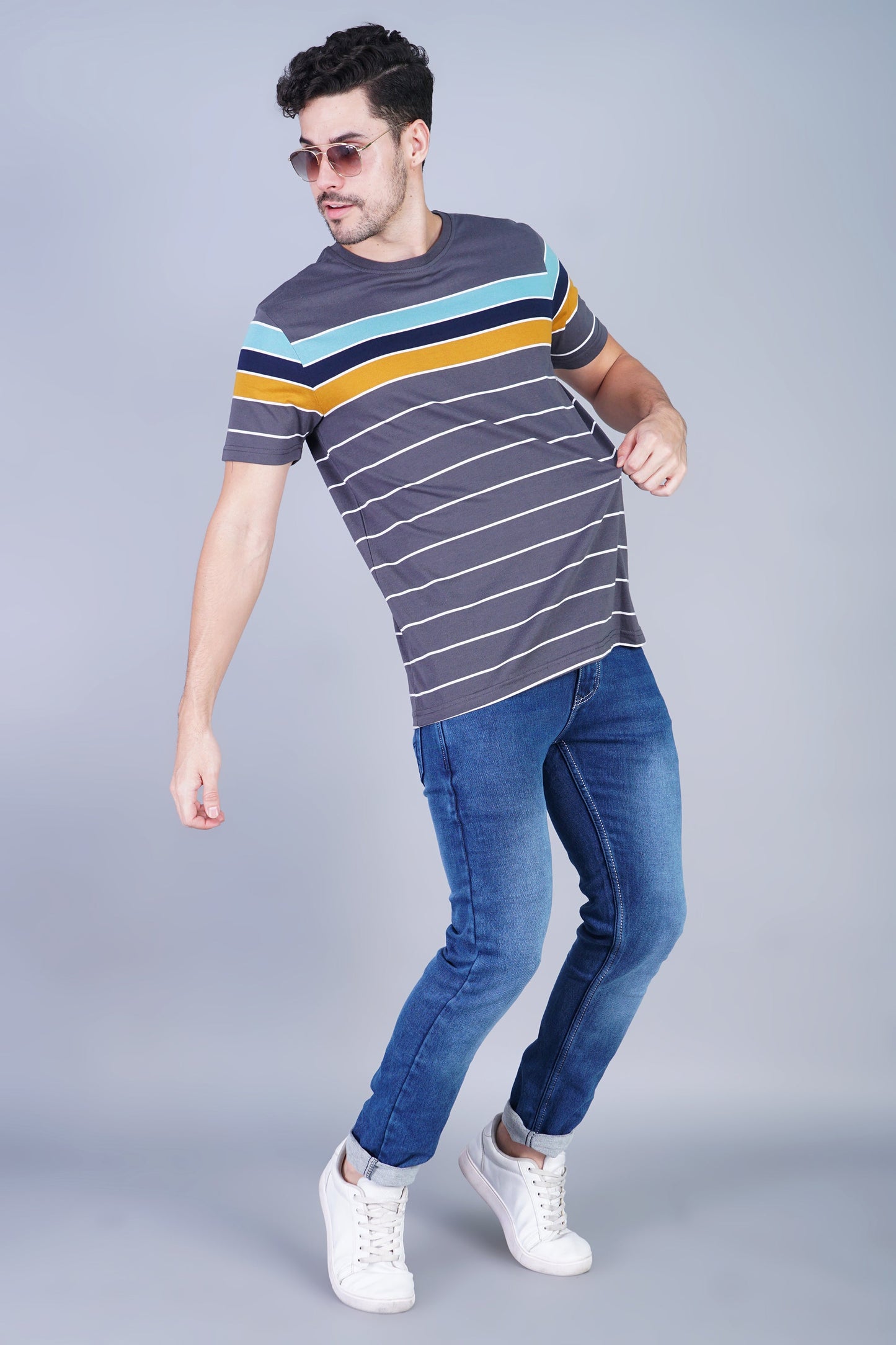 Arbour Men Striped Round Neck Cotton Blend Multicolor T-Shirt