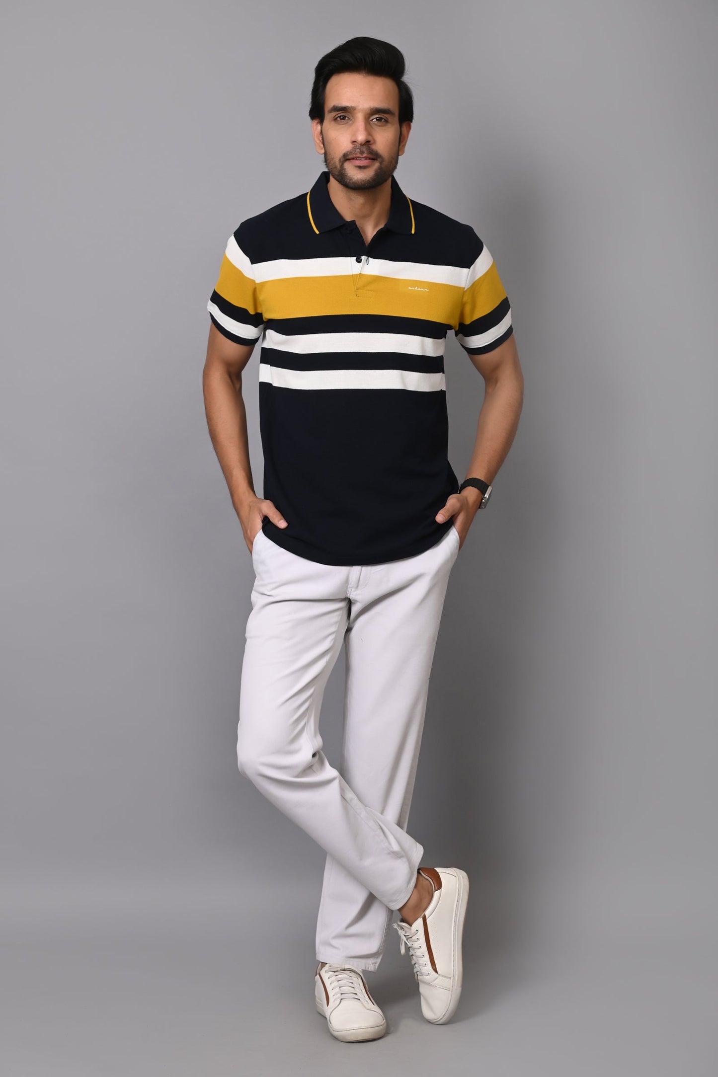 Arbour Men Polo Neck Stripes Casual Half Sleeves T-Shirt