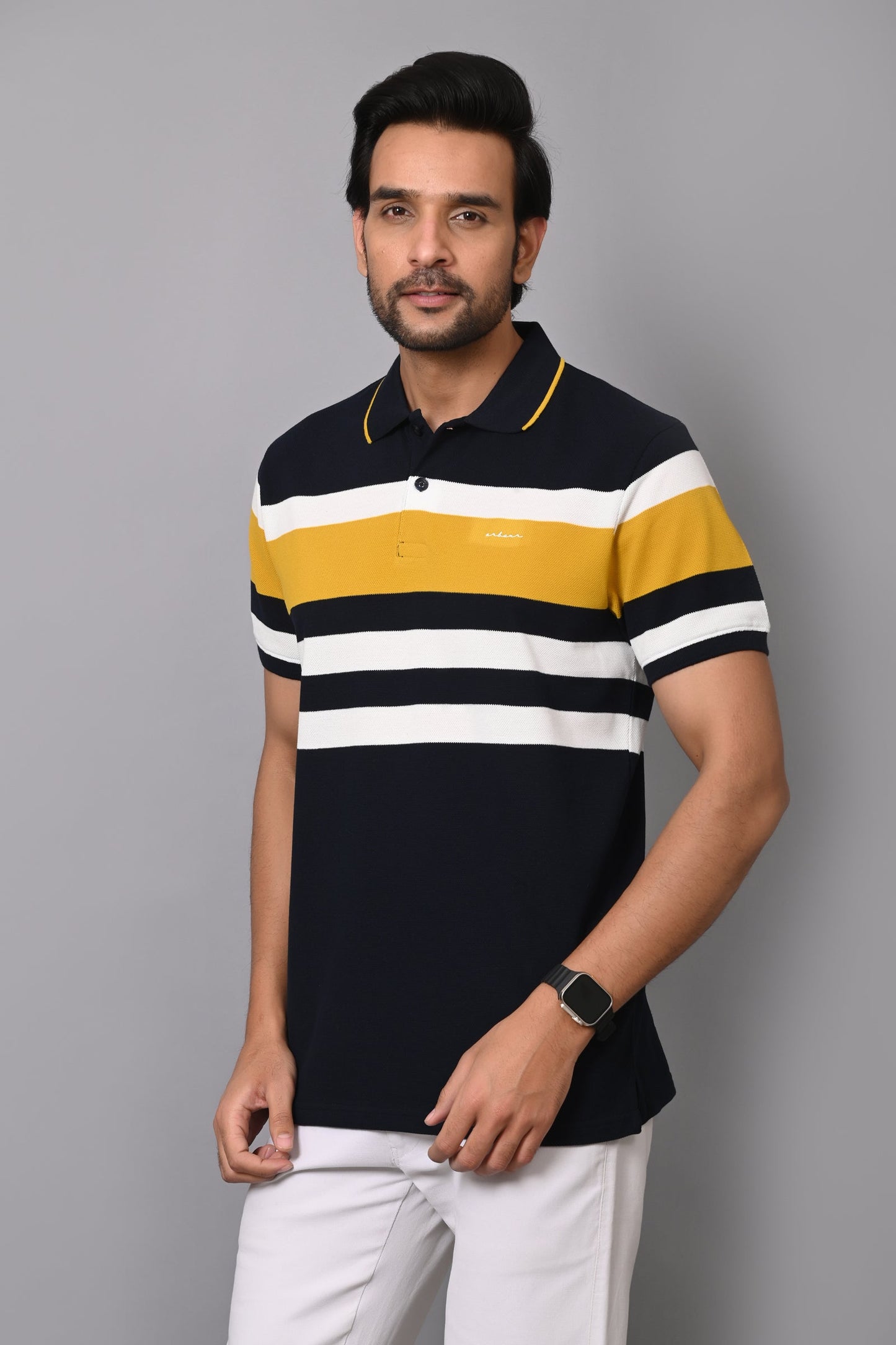 Arbour Men Polo Neck Stripes Casual Half Sleeves T-Shirt