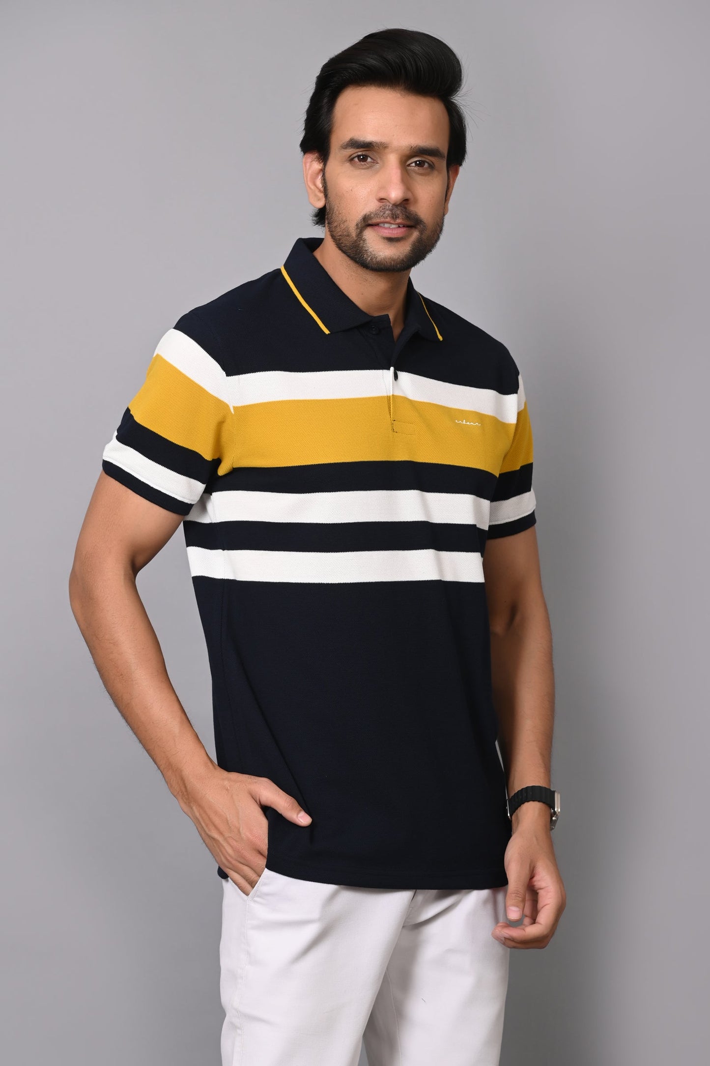 Arbour Men Polo Neck Stripes Casual Half Sleeves T-Shirt