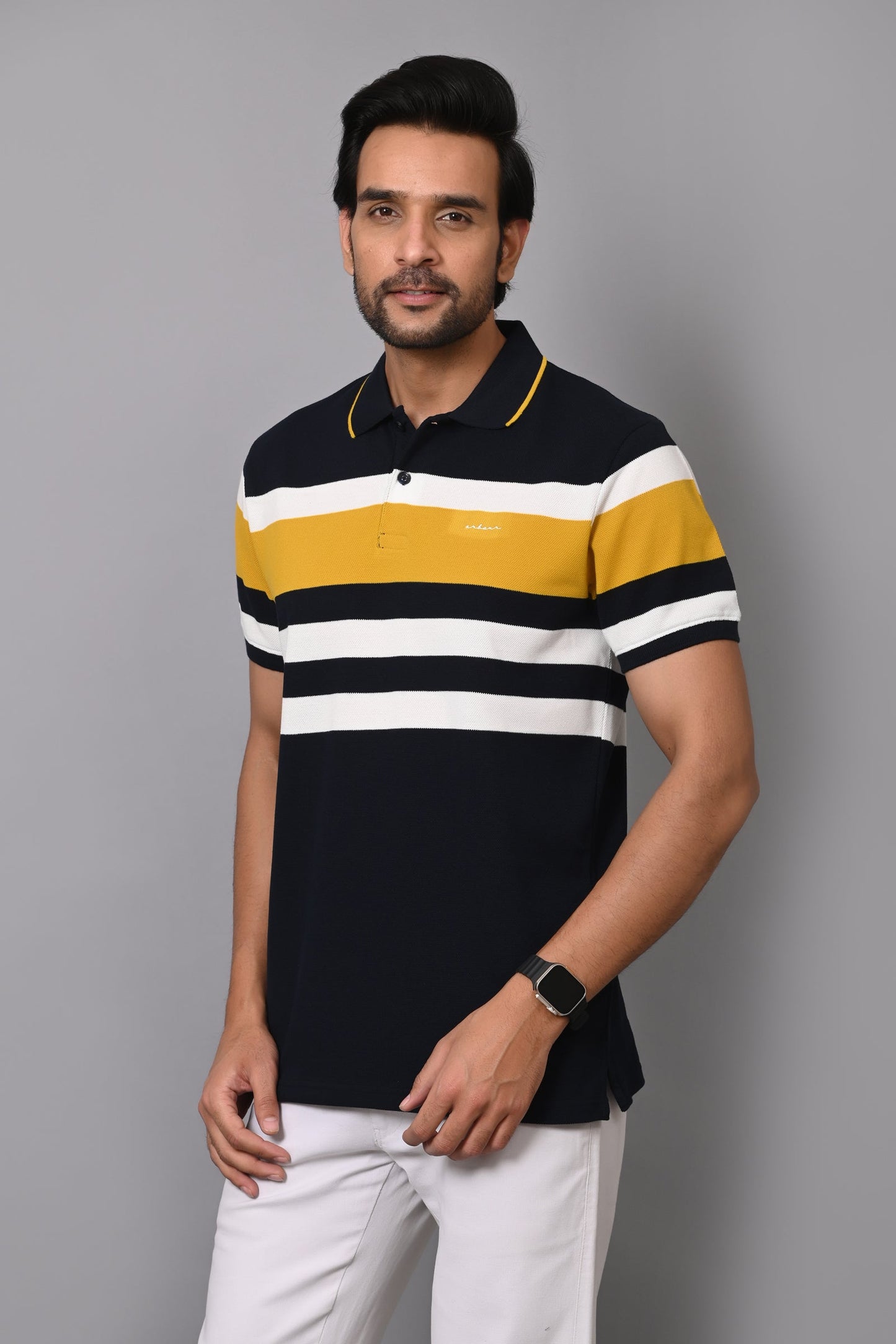 Arbour Men Polo Neck Stripes Casual Half Sleeves T-Shirt