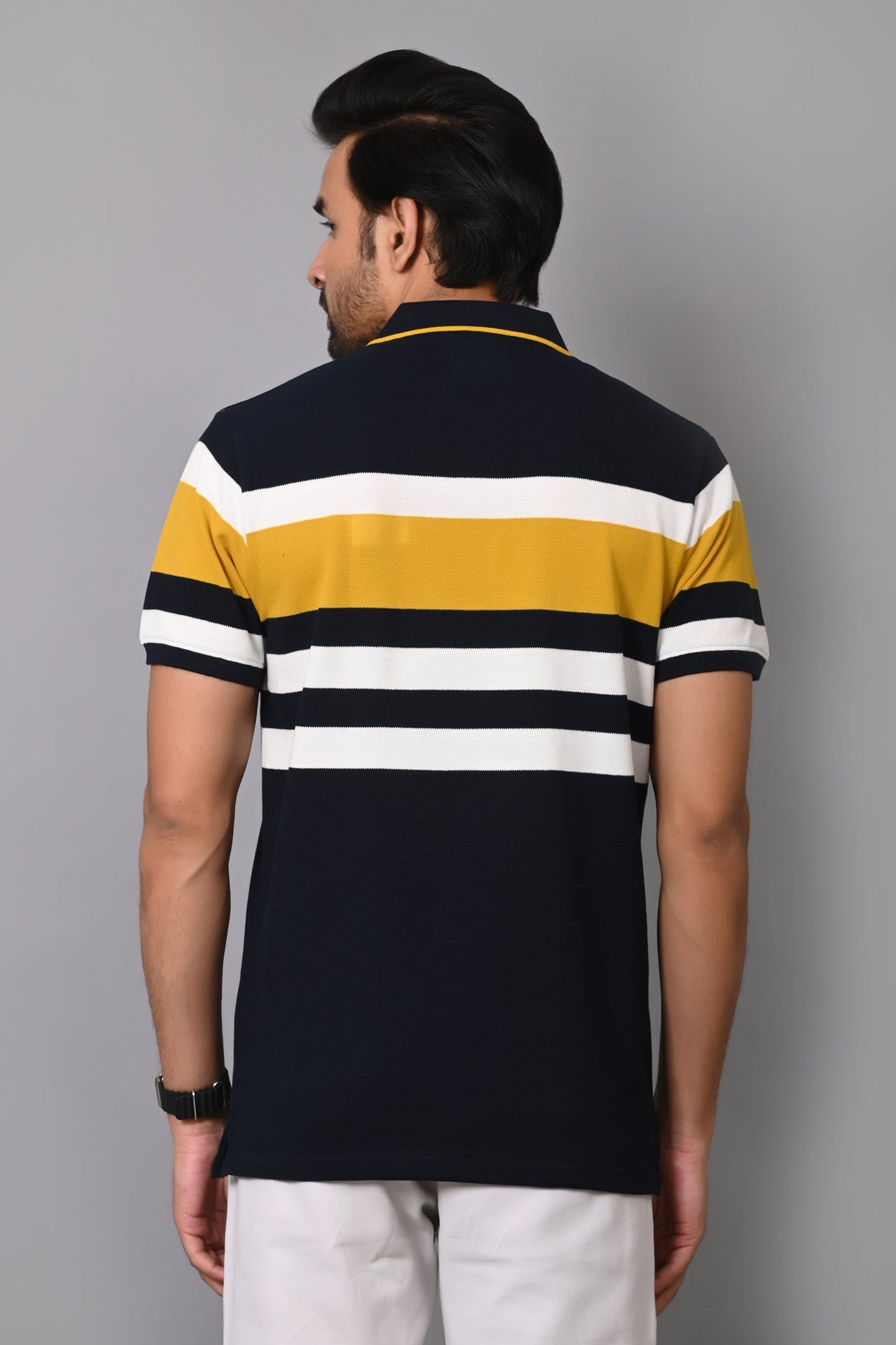 Arbour Men Polo Neck Stripes Casual Half Sleeves T-Shirt