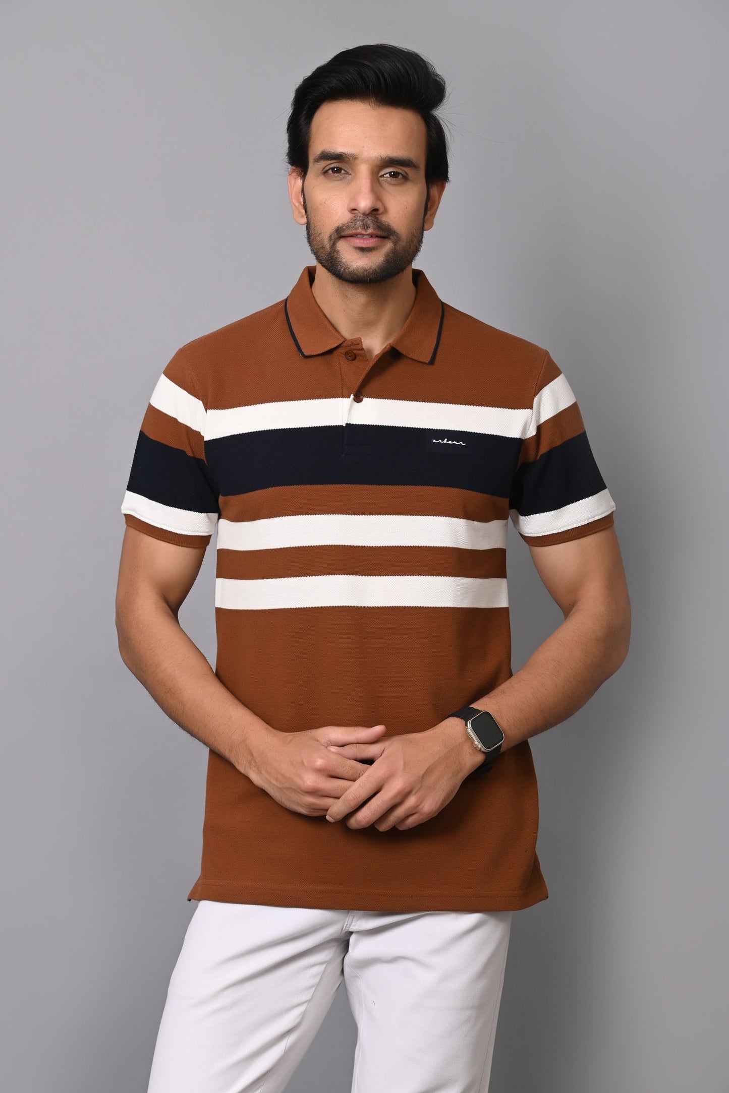 Arbour Men Polo Neck Stripes Casual Half Sleeves T-Shirt