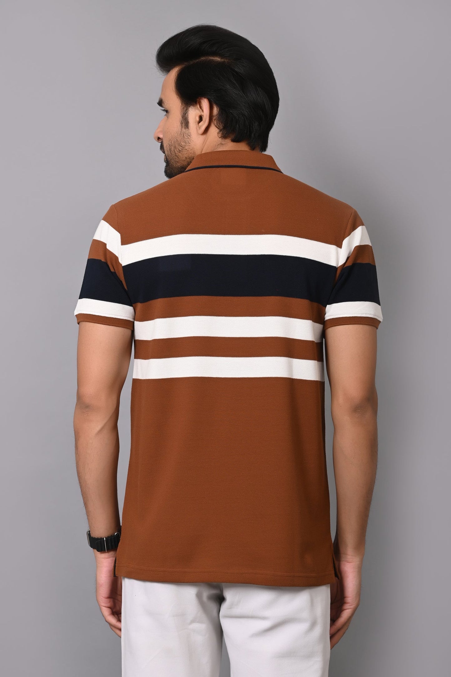 Arbour Men Polo Neck Stripes Casual Half Sleeves T-Shirt