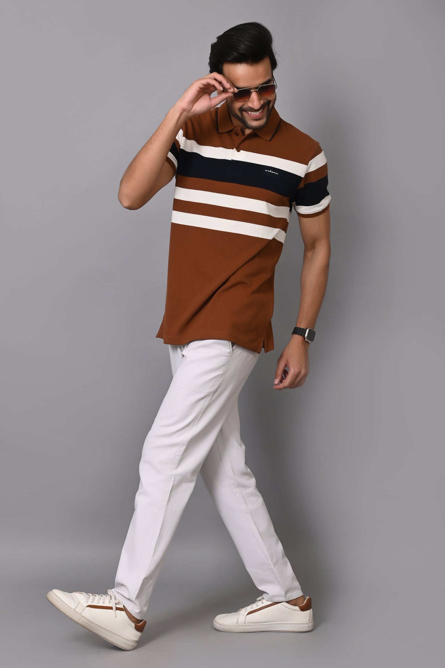 Arbour Men Polo Neck Stripes Casual Half Sleeves T-Shirt