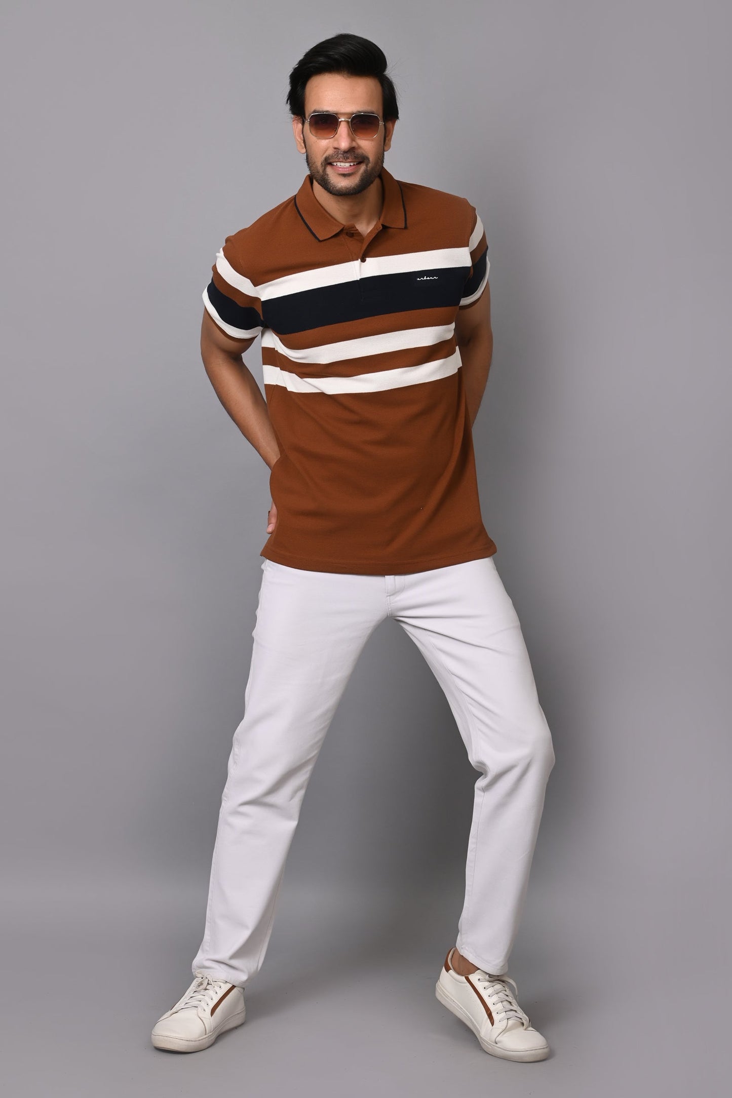 Arbour Men Polo Neck Stripes Casual Half Sleeves T-Shirt