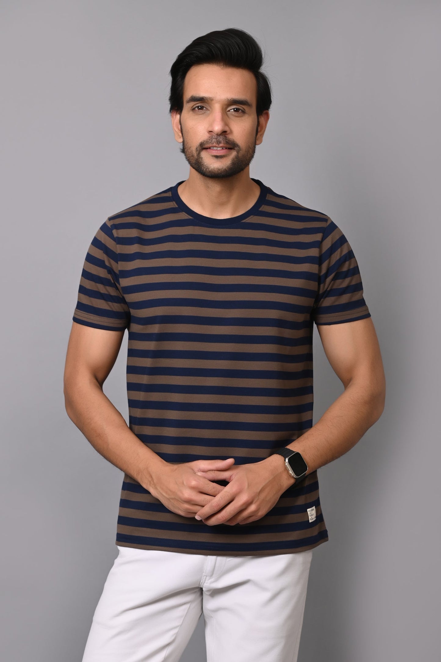 Arbour Men Round Neck Stripes Half Sleeves T-Shirt