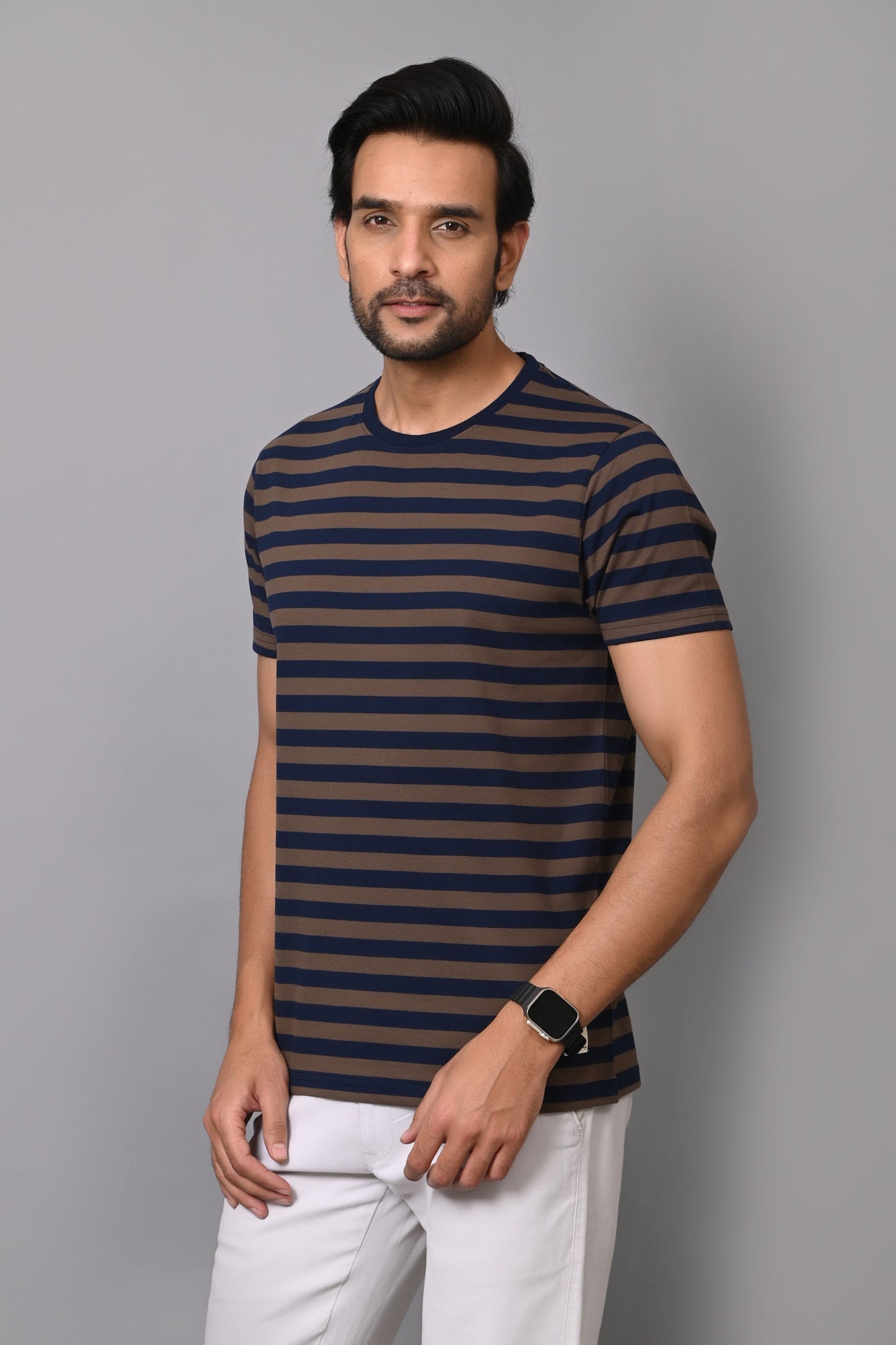 Arbour Men Round Neck Stripes Half Sleeves T-Shirt