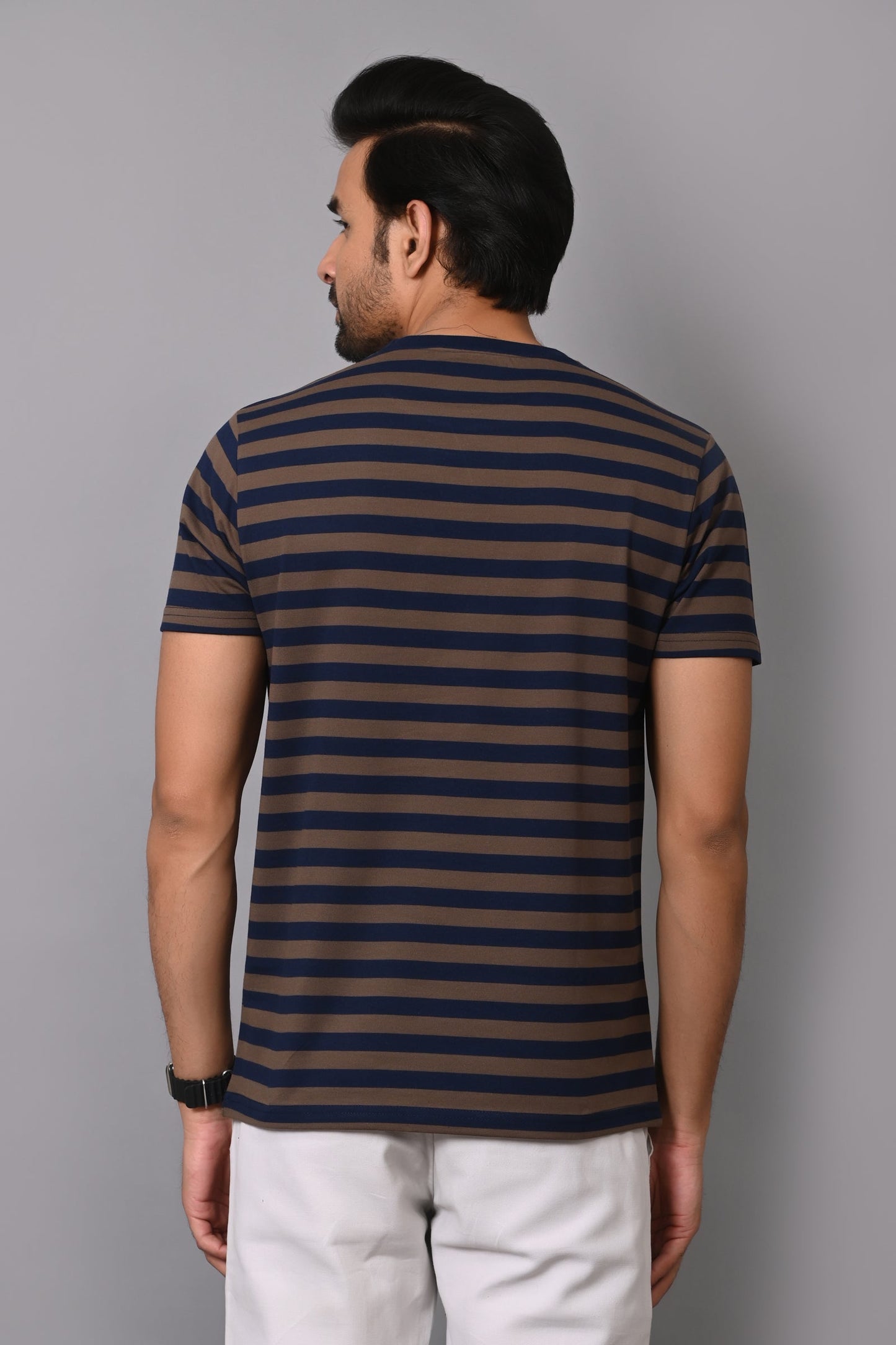 Arbour Men Round Neck Stripes Half Sleeves T-Shirt