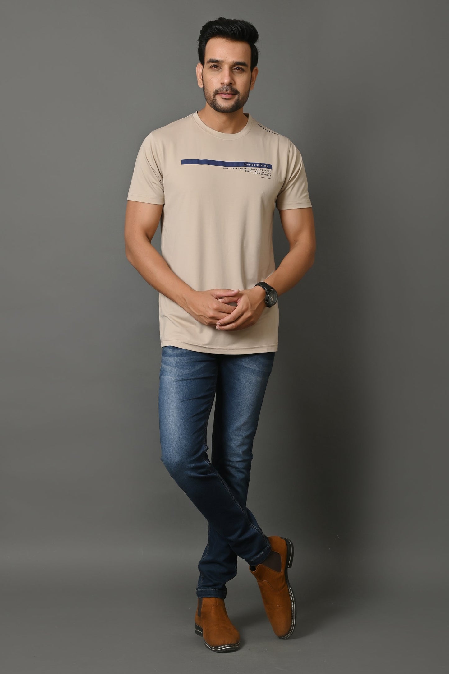 Arbour Men Round Neck Slim Fit Half Sleeves T-Shirt