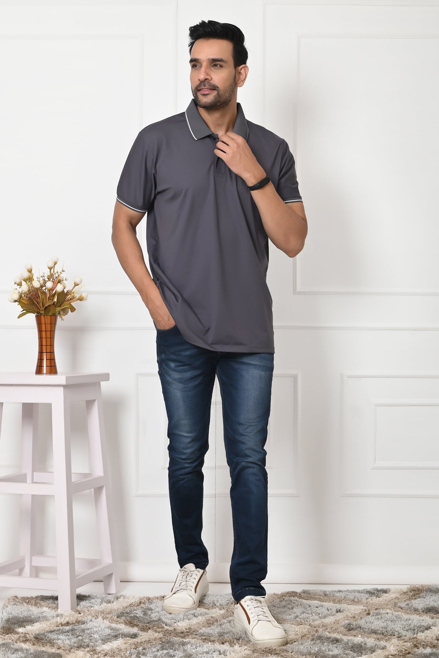 Arbour Men Polo Neck Solid Slim Fit Half Sleeves T-Shirt