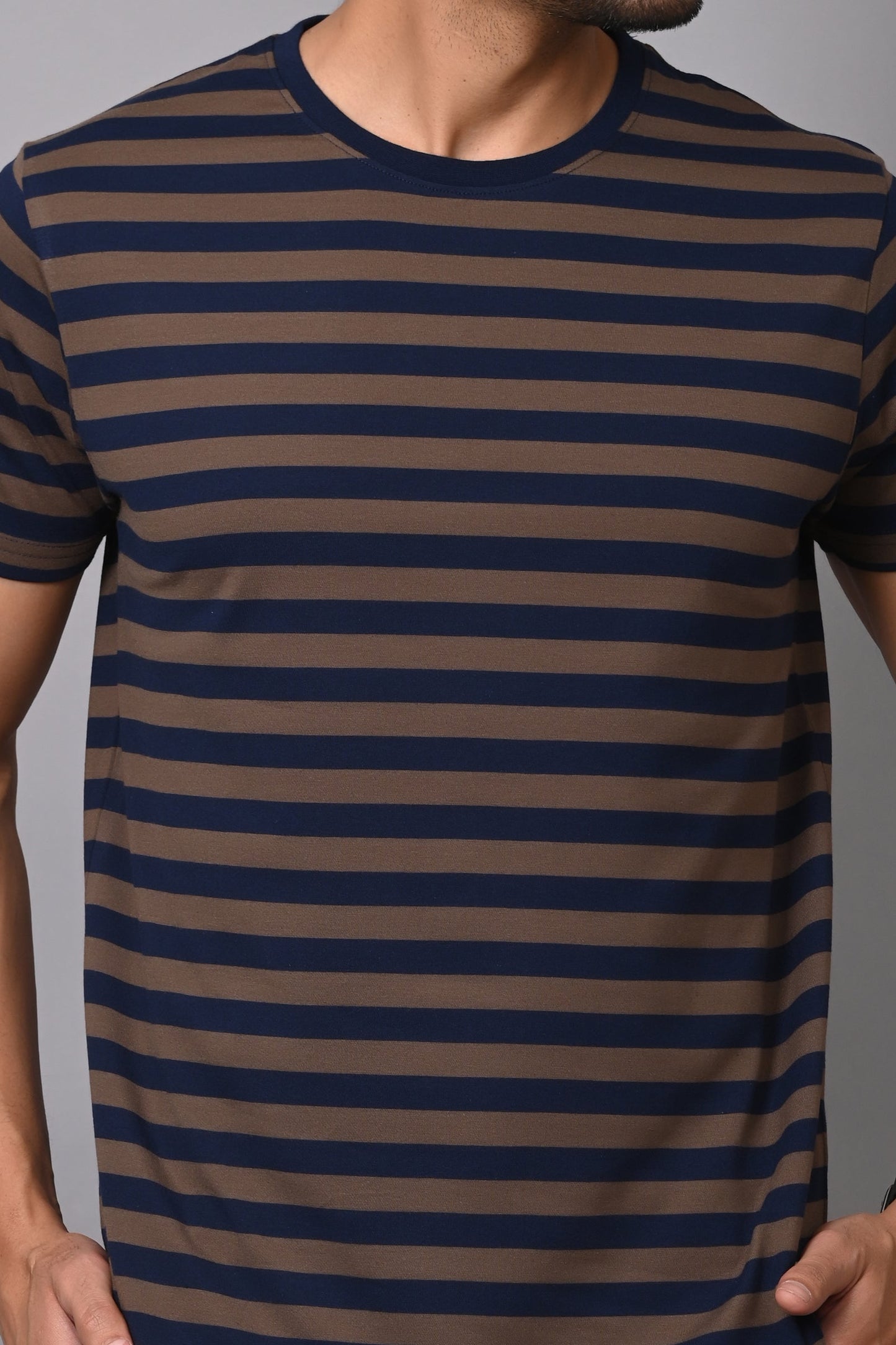 Arbour Men Round Neck Stripes Half Sleeves T-Shirt