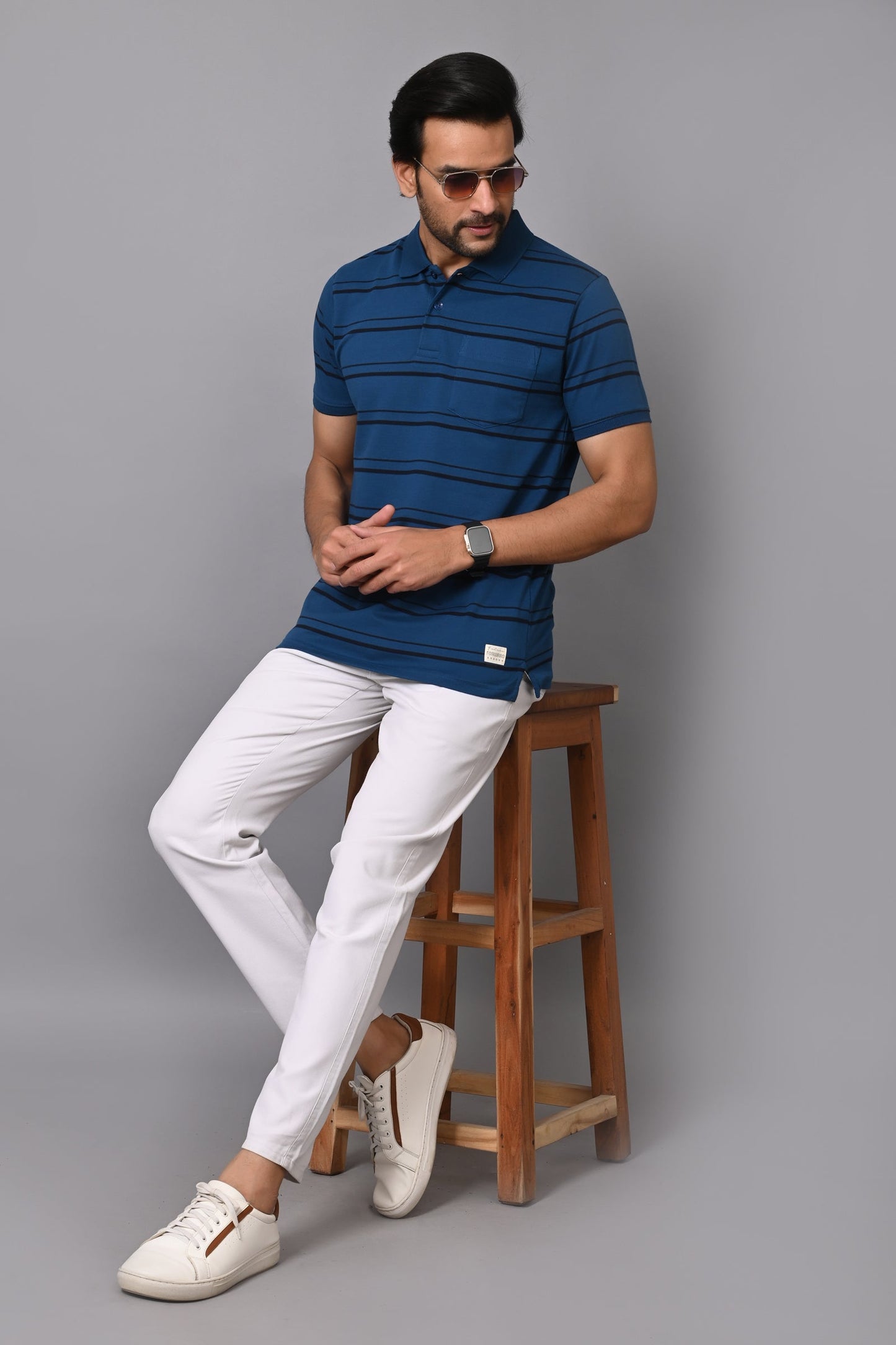 Arbour Men Polo Neck Stripes Casual Half Sleeves T-Shirt