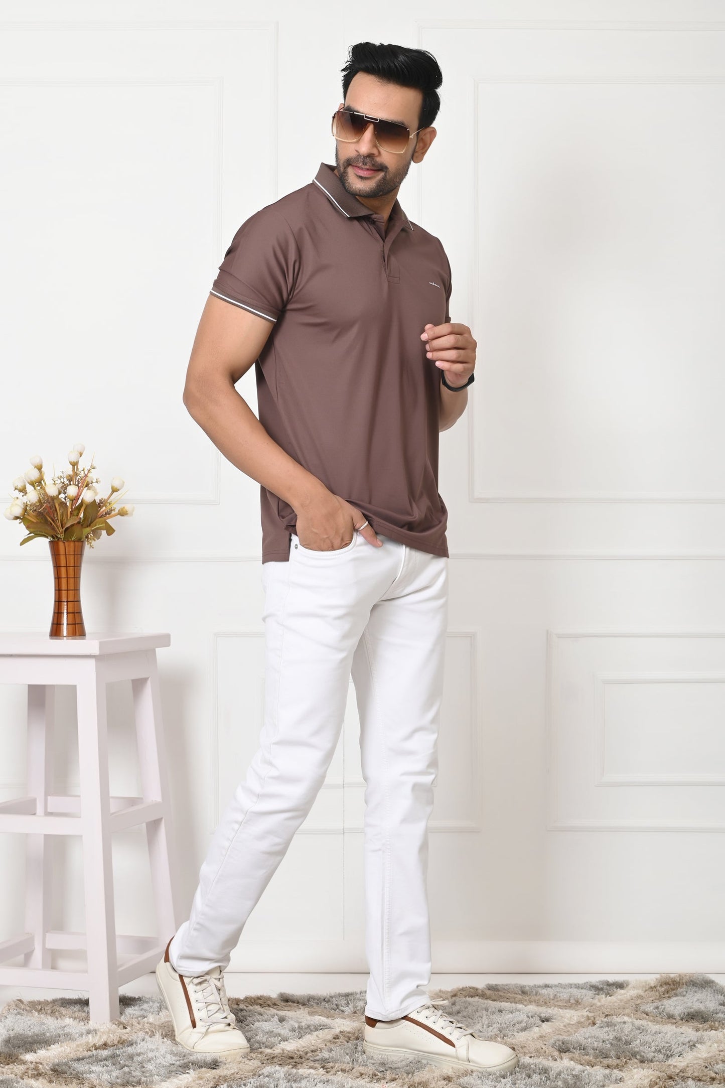 Arbour Men Polo Neck Solid Slim Fit Half Sleeves T-Shirt