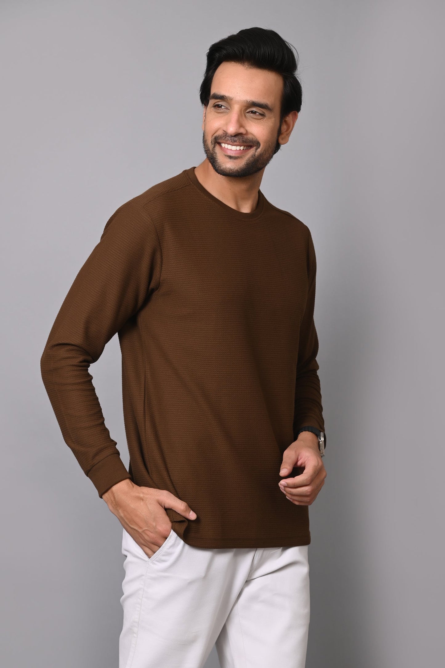 Arbour Men Round Neck Slim Fit Full Sleeves T-Shirt