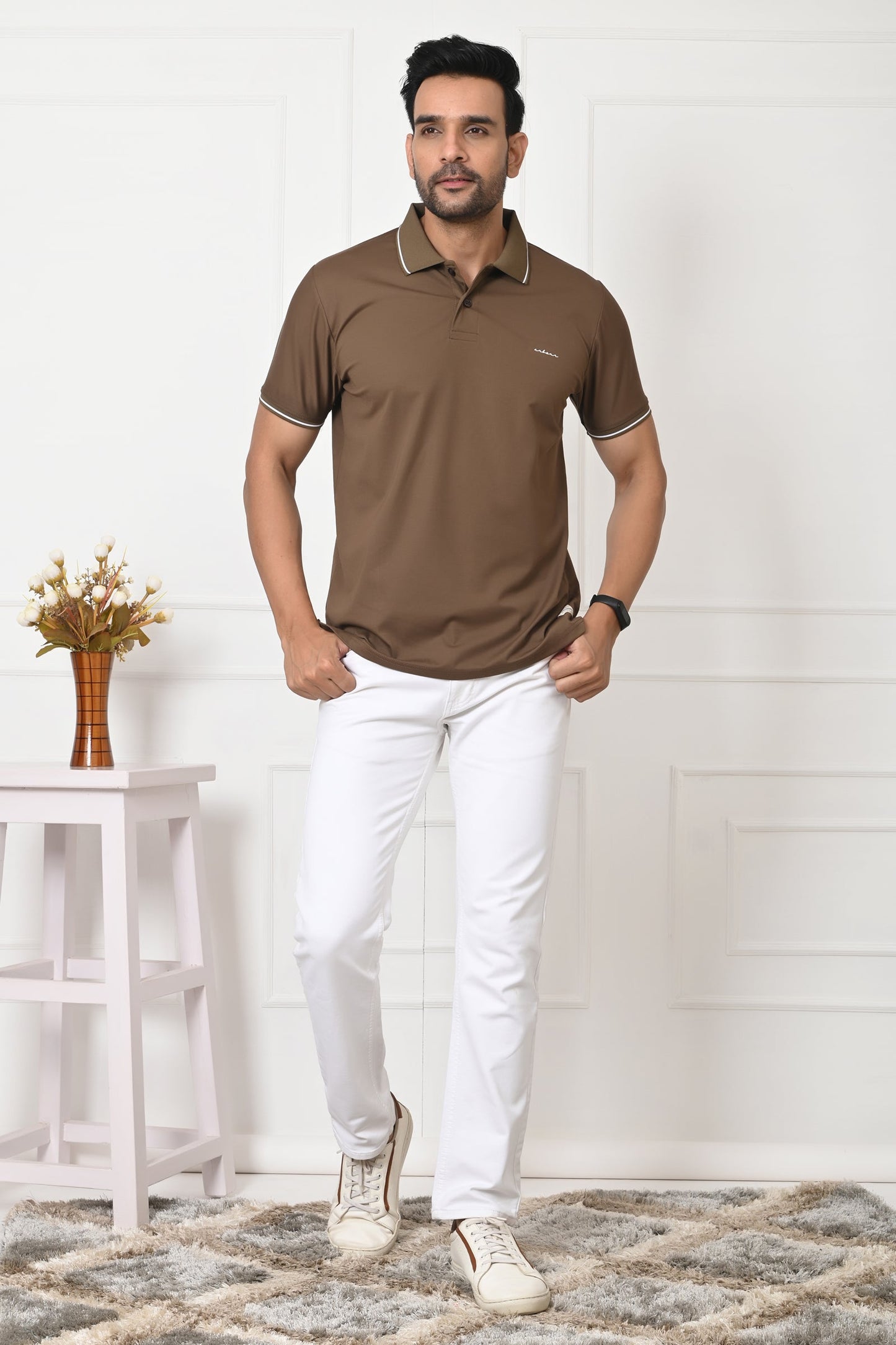 Arbour Men Polo Neck Solid Slim Fit Half Sleeves T-Shirt