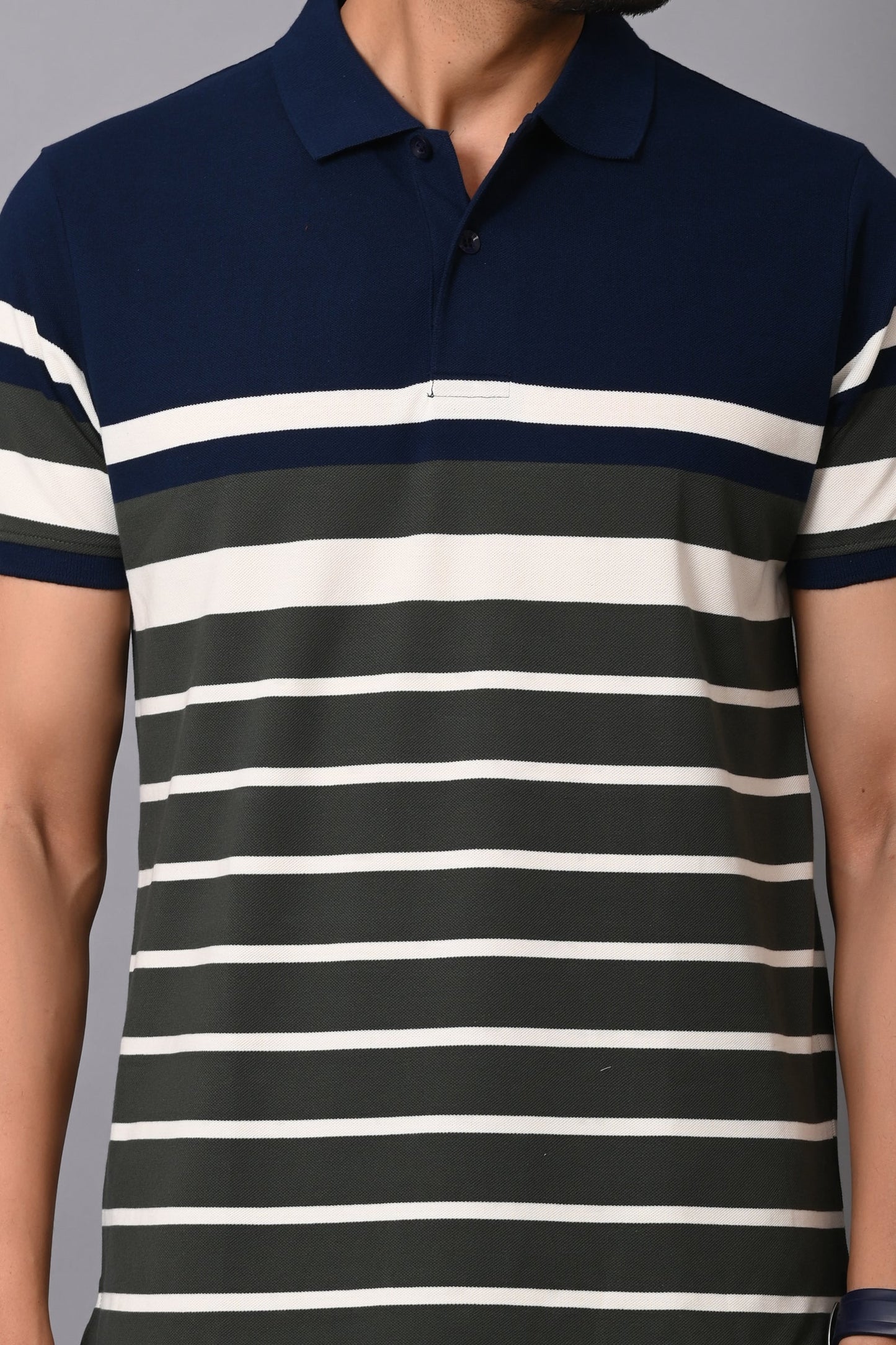 Arbour Men Stripes Polo Neck Cotton Blend Multicolour T-Shirt