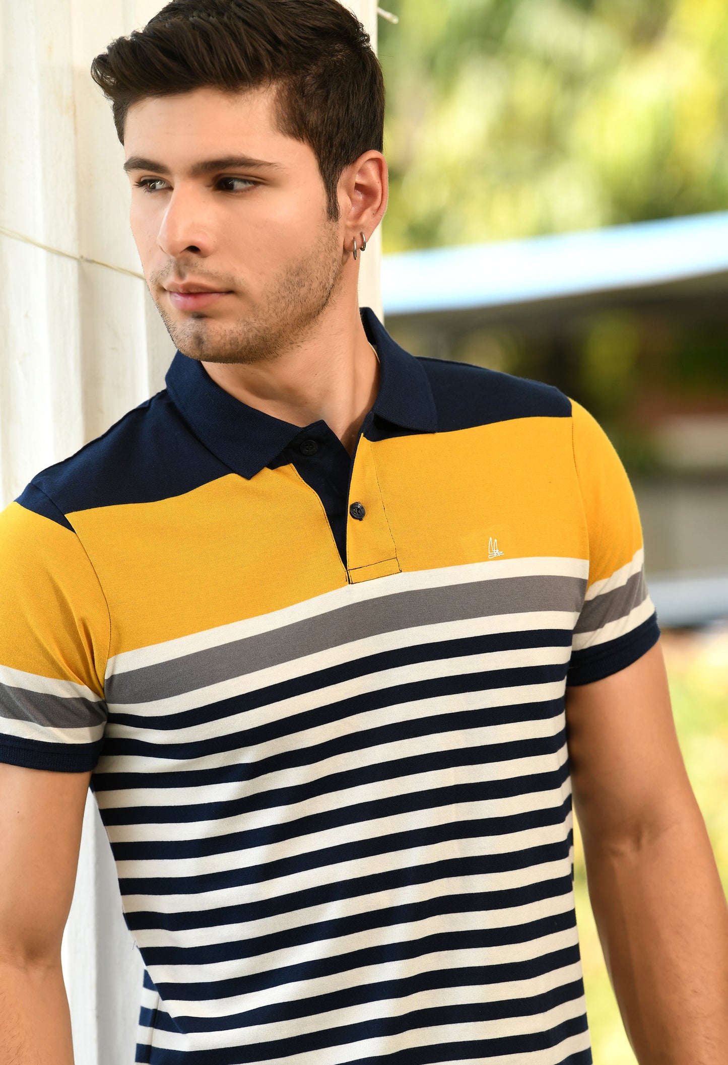 Arbour Men Polo Neck Half Sleeves Casual Cotton Stripes T-Shirt