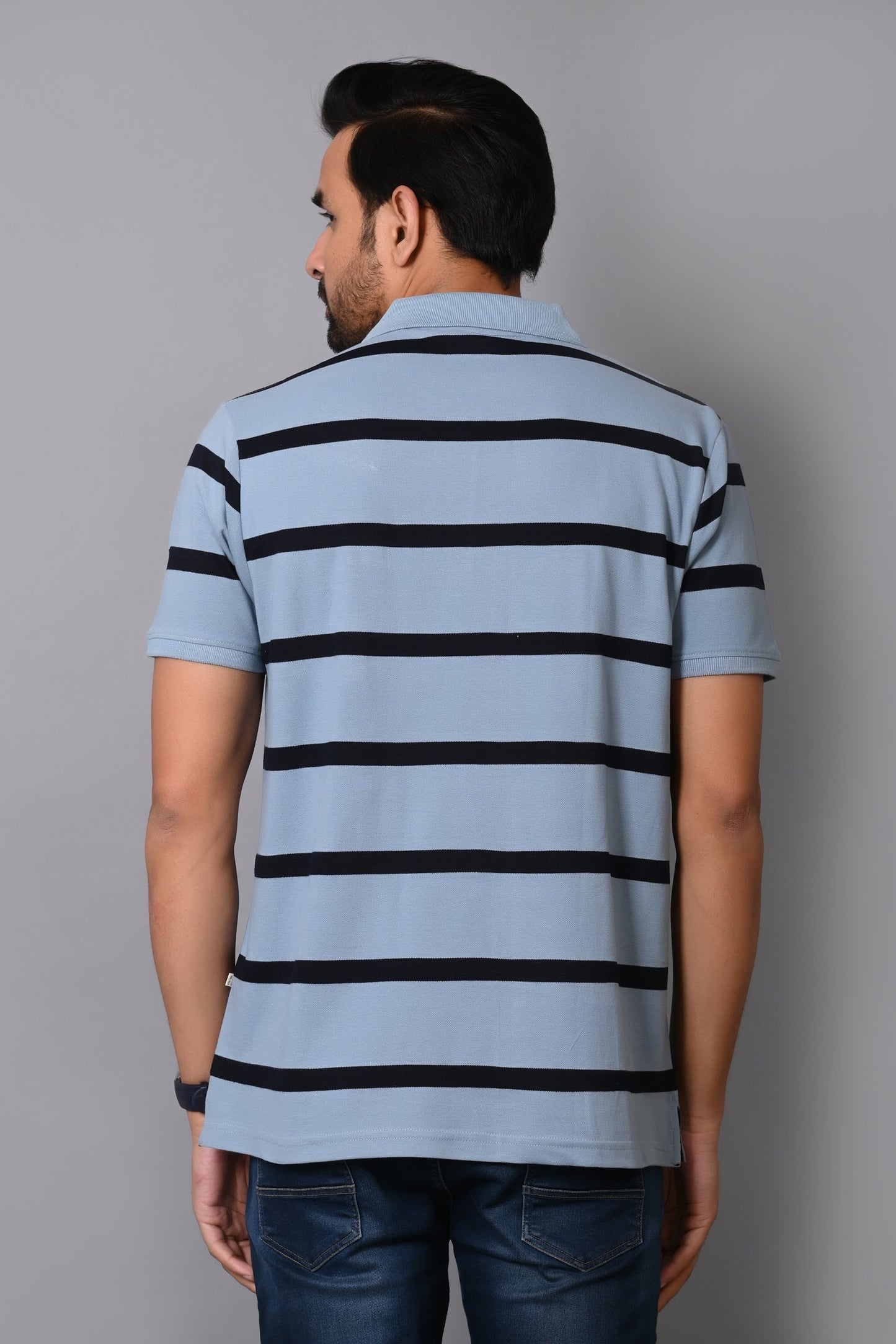 Arbour Men Polo Neck Stripes Pocket Half Sleeves T-Shirt