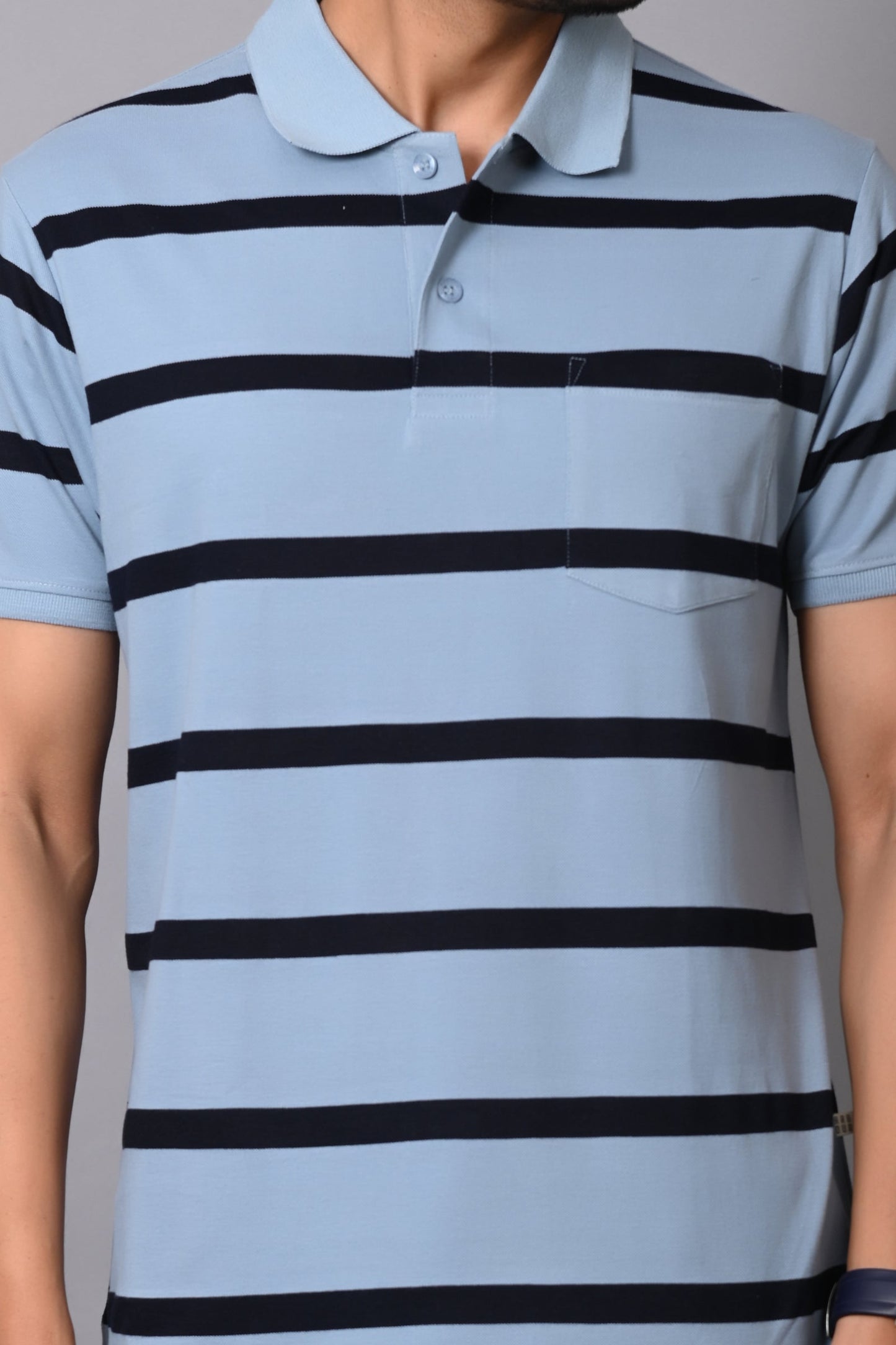 Arbour Men Polo Neck Stripes Pocket Half Sleeves T-Shirt