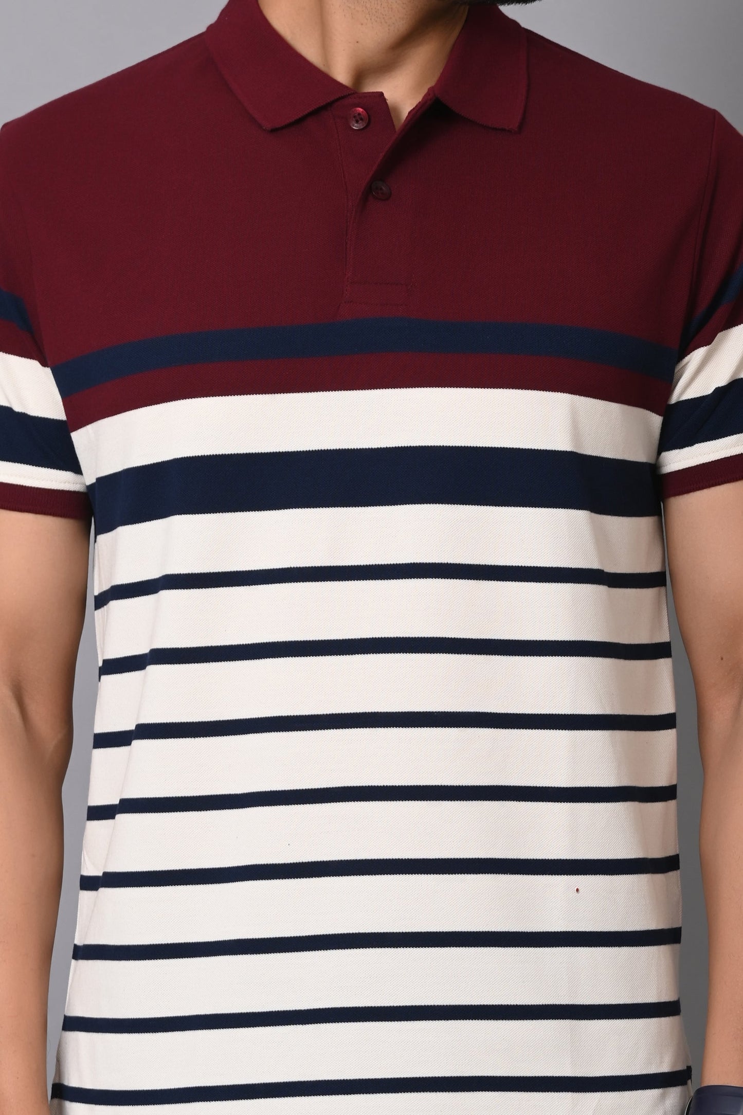 Arbour Men Stripes Polo Neck Cotton Blend Multicolour T-Shirt