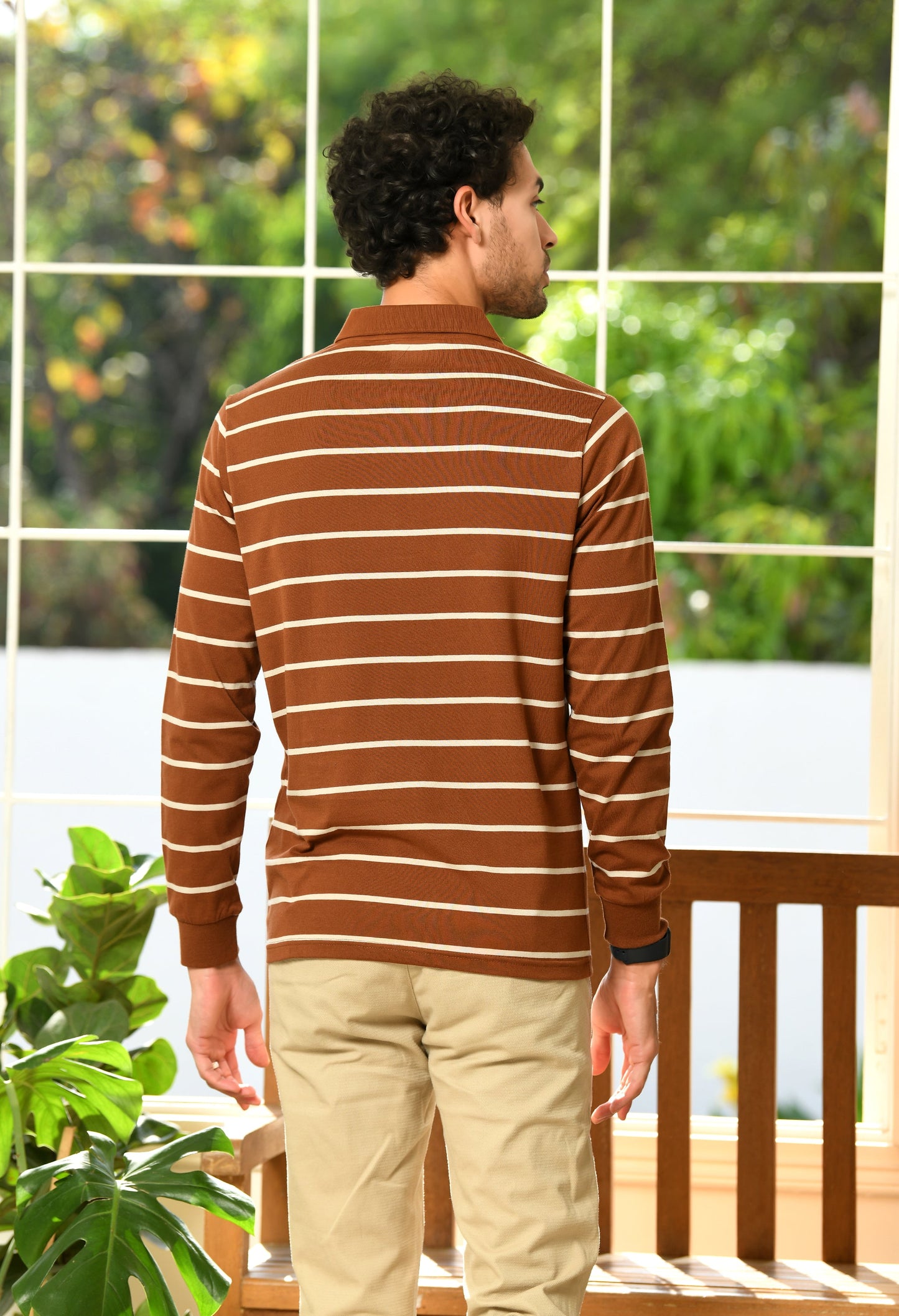 Arbour Men Polo Neck Stripes Pocket Full Sleeves T-Shirt